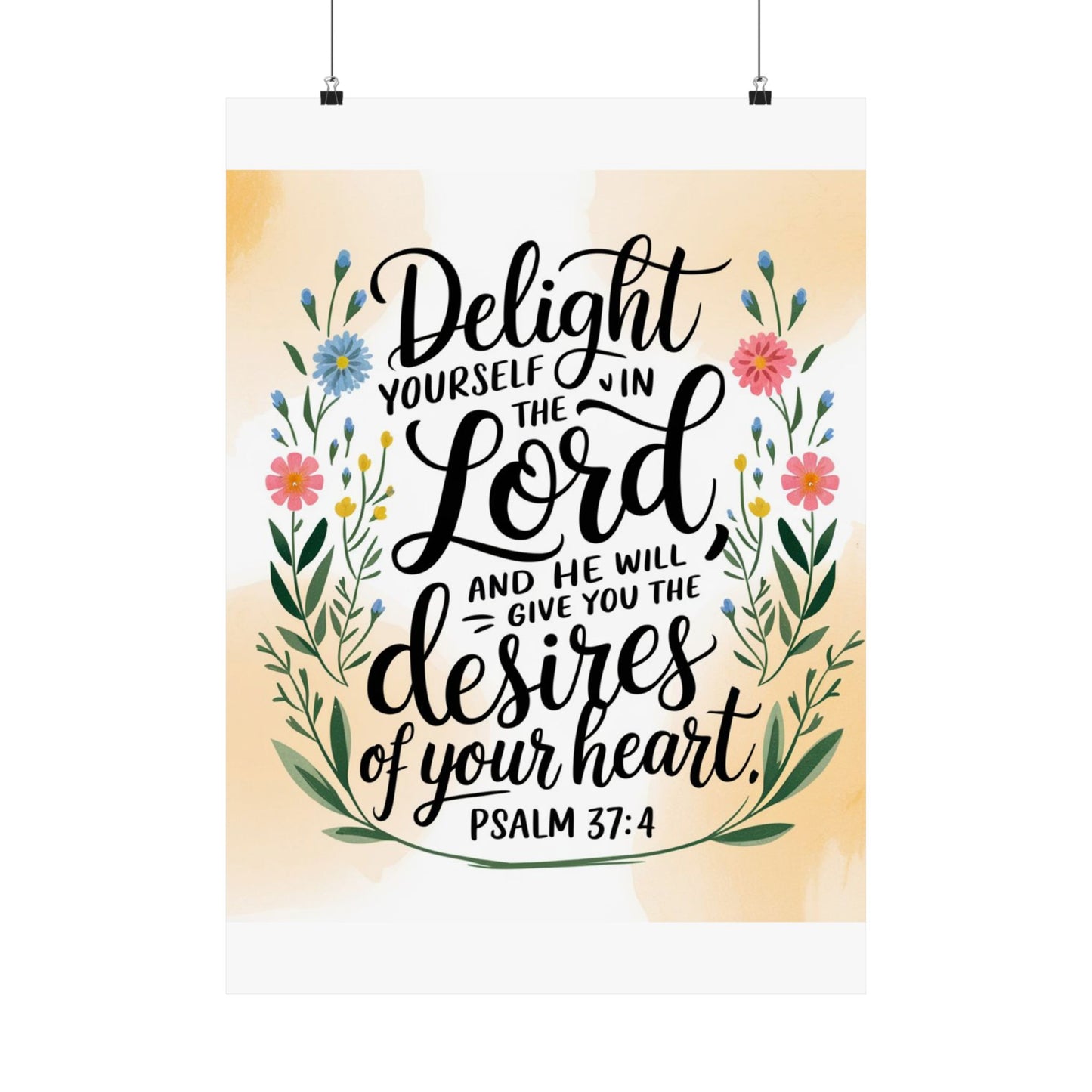 Inspiring Matte Vertical Poster - "Delight Yourself in the Lord" - Floral Design