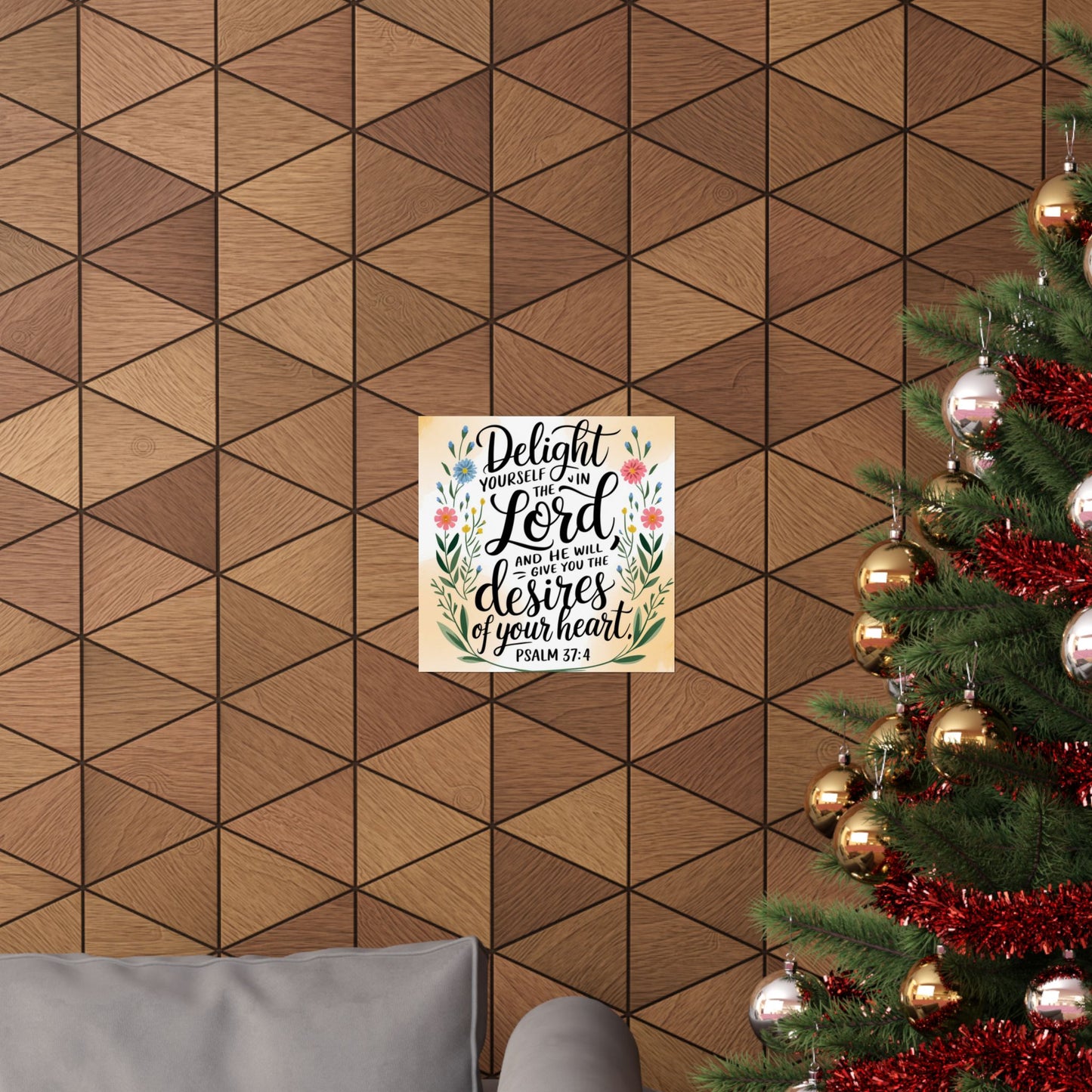 Inspiring Matte Vertical Poster - "Delight Yourself in the Lord" - Floral Design