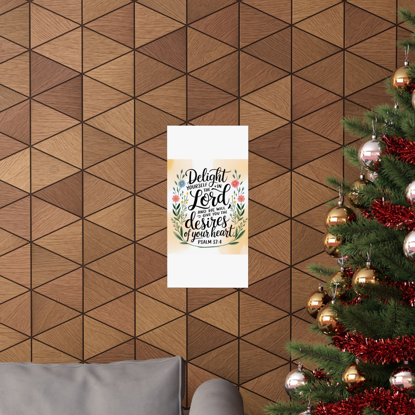 Inspiring Matte Vertical Poster - "Delight Yourself in the Lord" - Floral Design