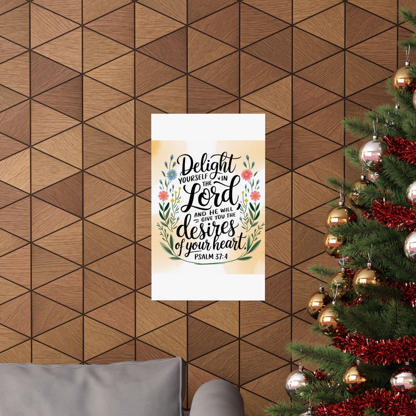 Inspiring Matte Vertical Poster - "Delight Yourself in the Lord" - Floral Design