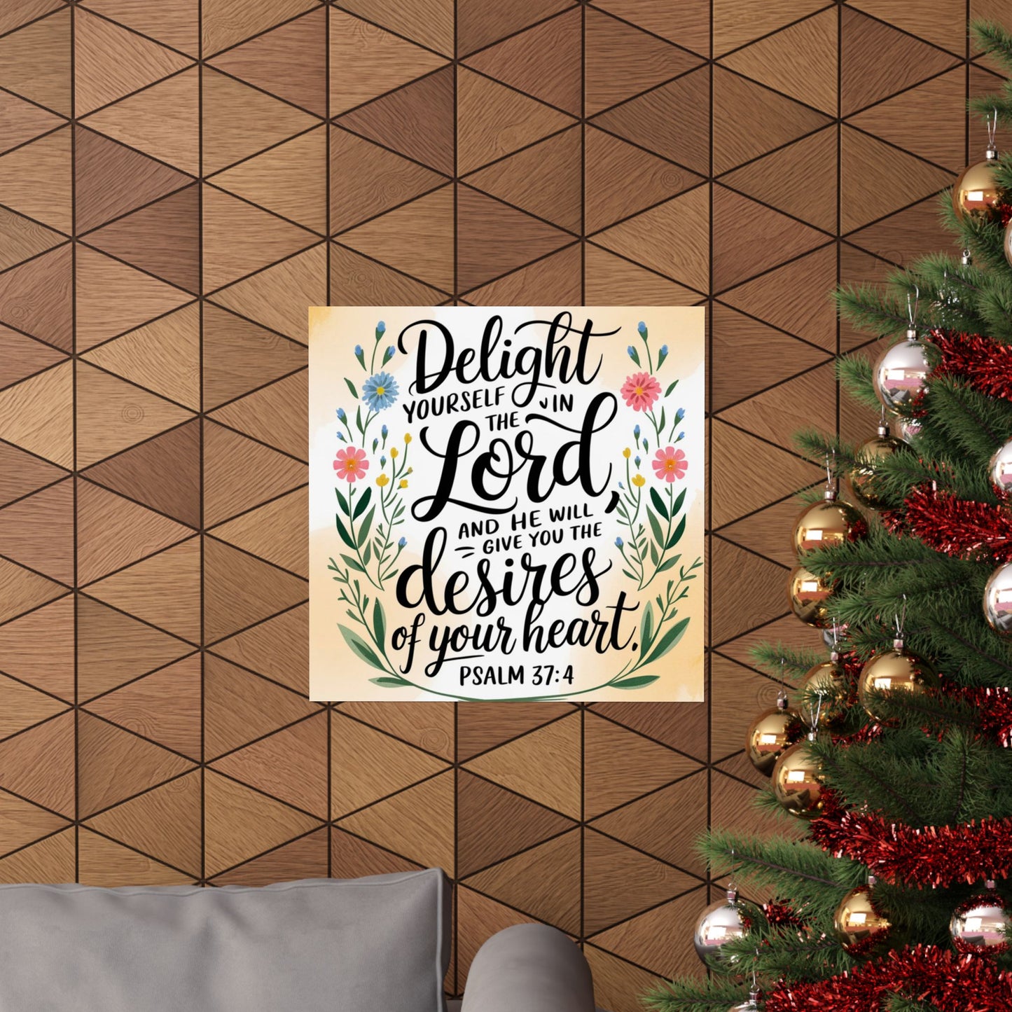 Inspiring Matte Vertical Poster - "Delight Yourself in the Lord" - Floral Design