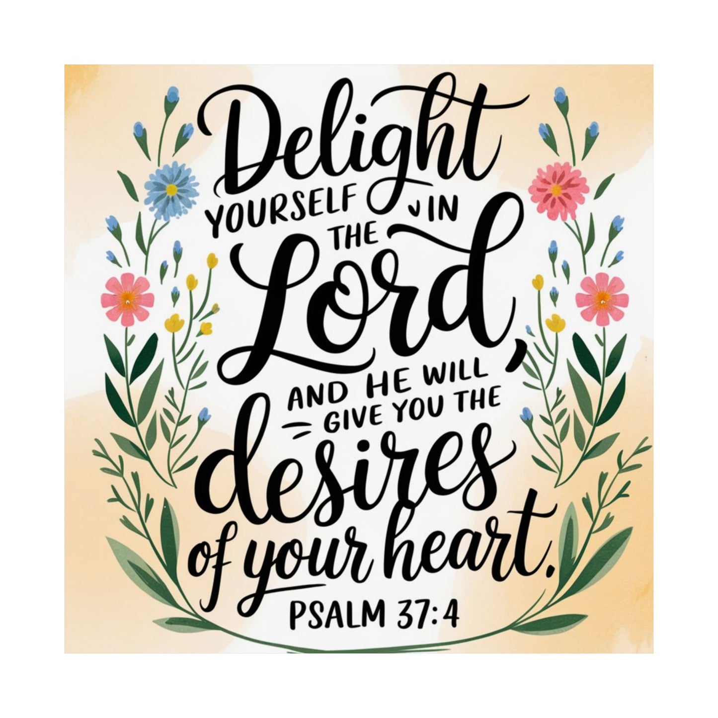 Inspiring Matte Vertical Poster - "Delight Yourself in the Lord" - Floral Design