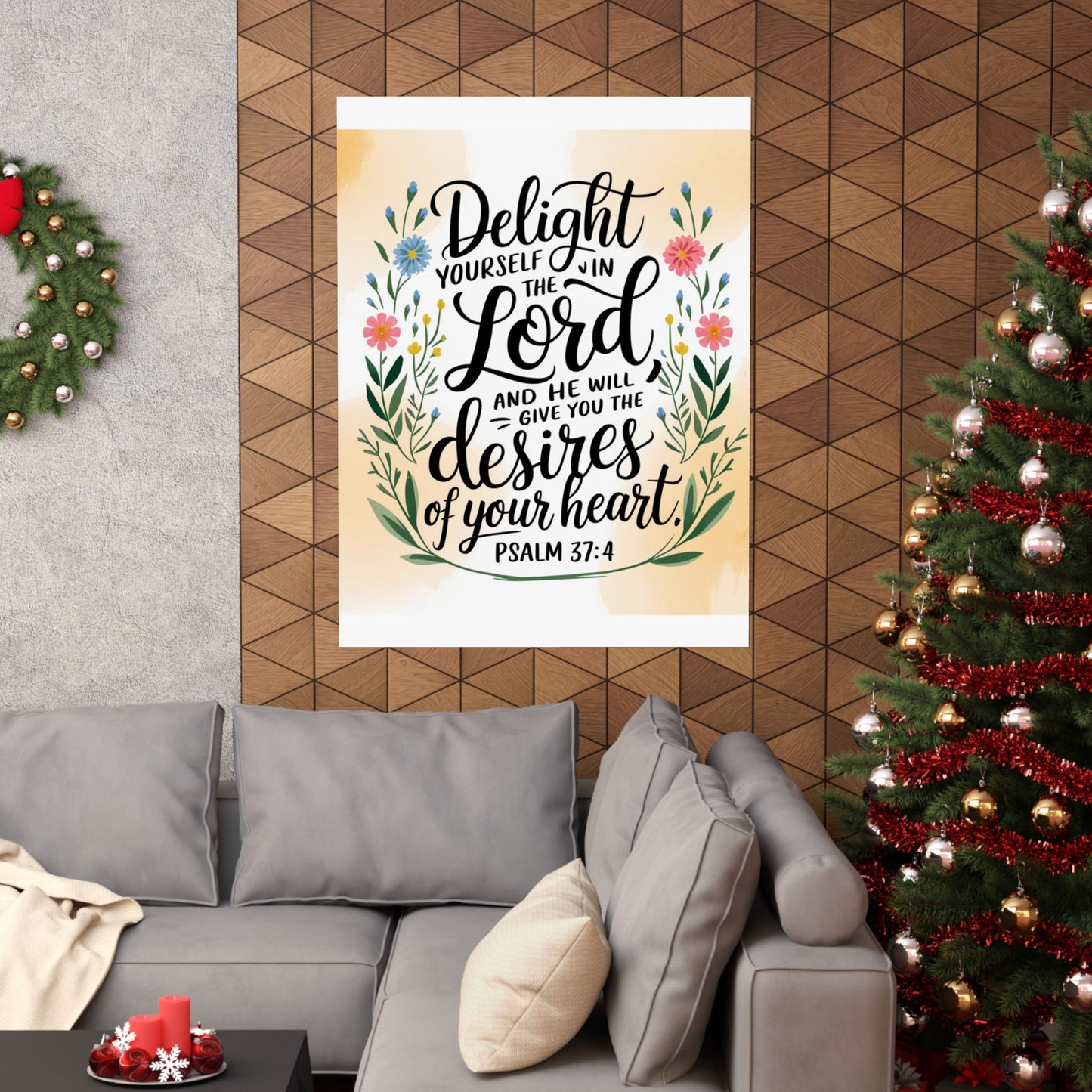 Inspiring Matte Vertical Poster - "Delight Yourself in the Lord" - Floral Design