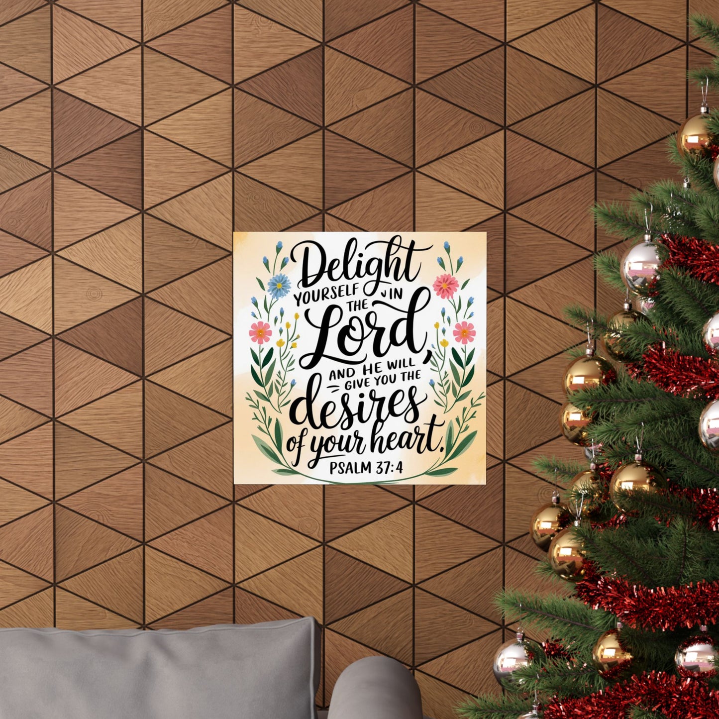 Inspiring Matte Vertical Poster - "Delight Yourself in the Lord" - Floral Design
