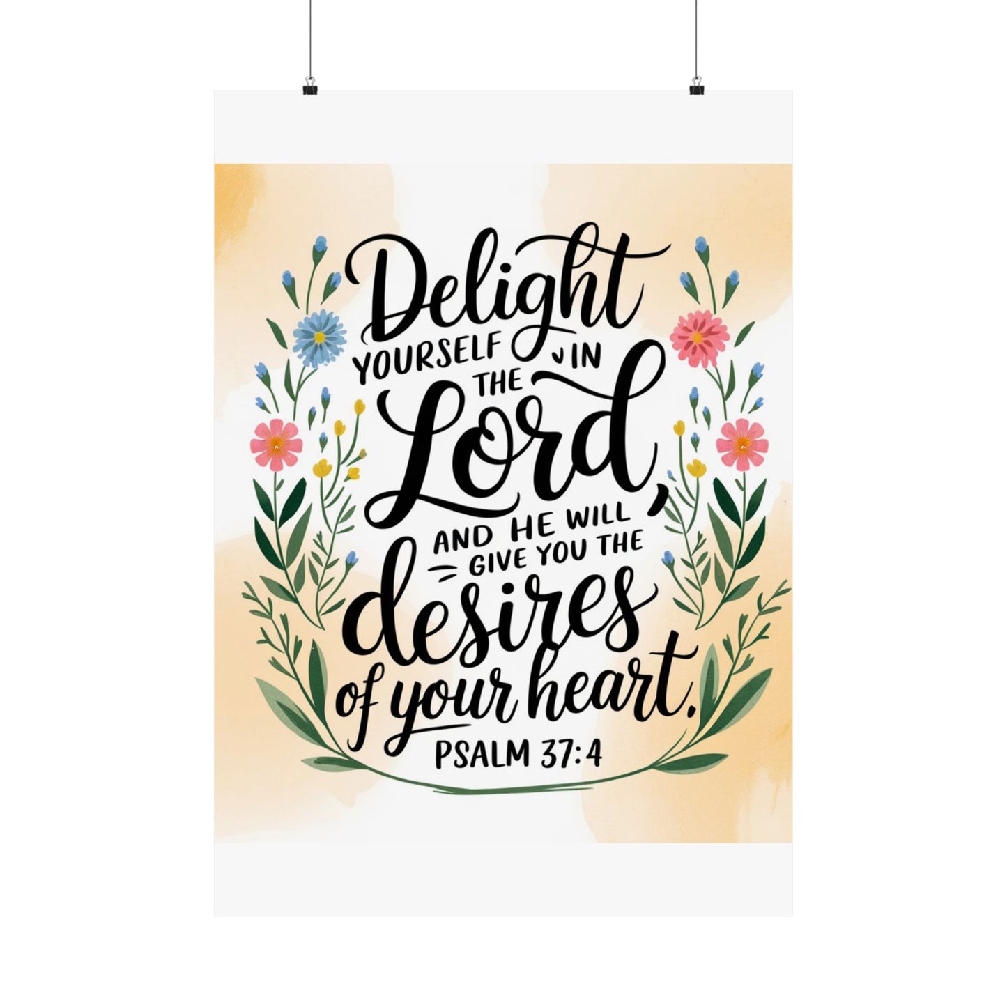 Inspiring Matte Vertical Poster - "Delight Yourself in the Lord" - Floral Design