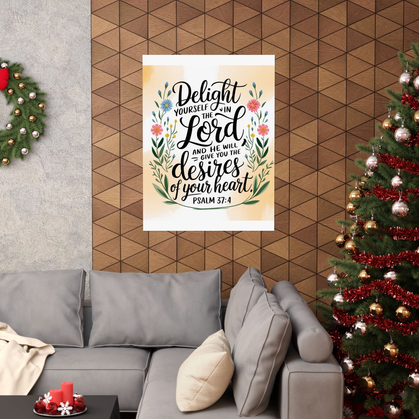 Inspiring Matte Vertical Poster - "Delight Yourself in the Lord" - Floral Design