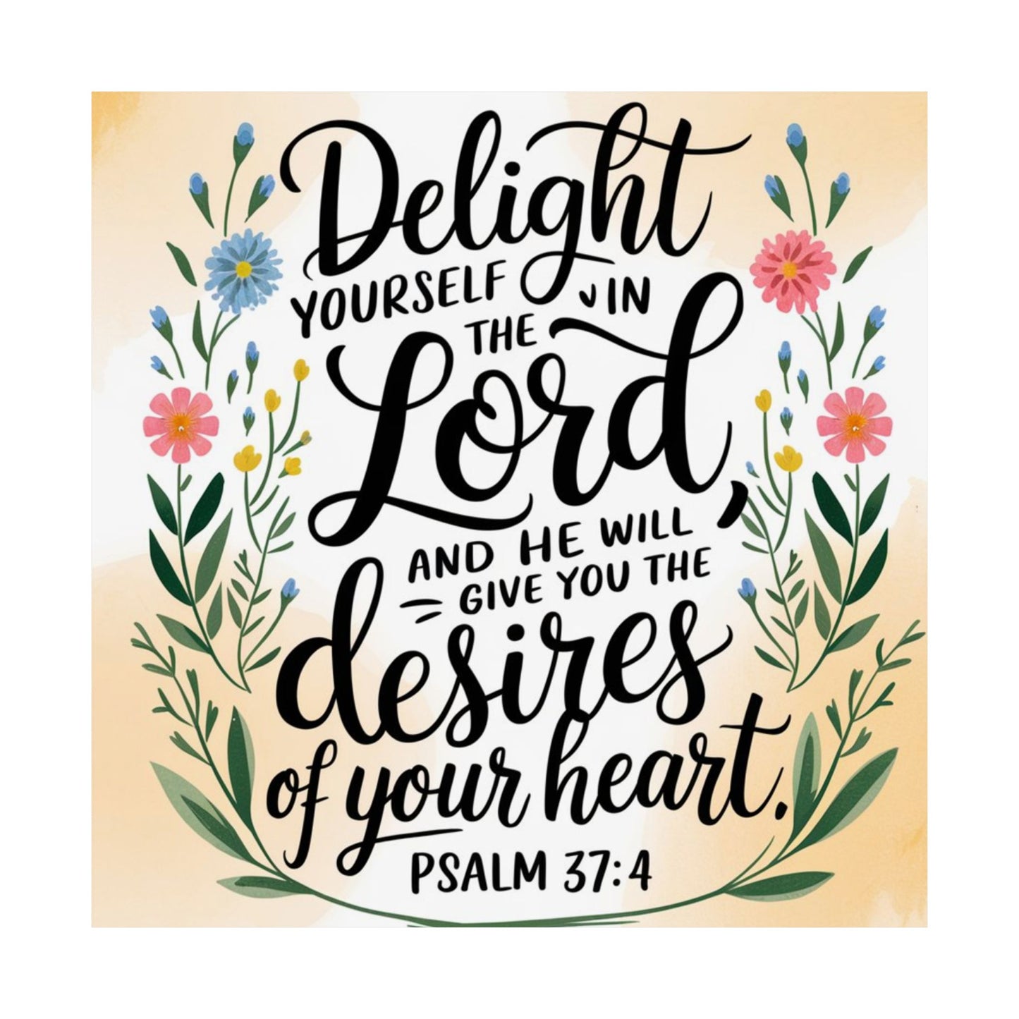 Inspiring Matte Vertical Poster - "Delight Yourself in the Lord" - Floral Design