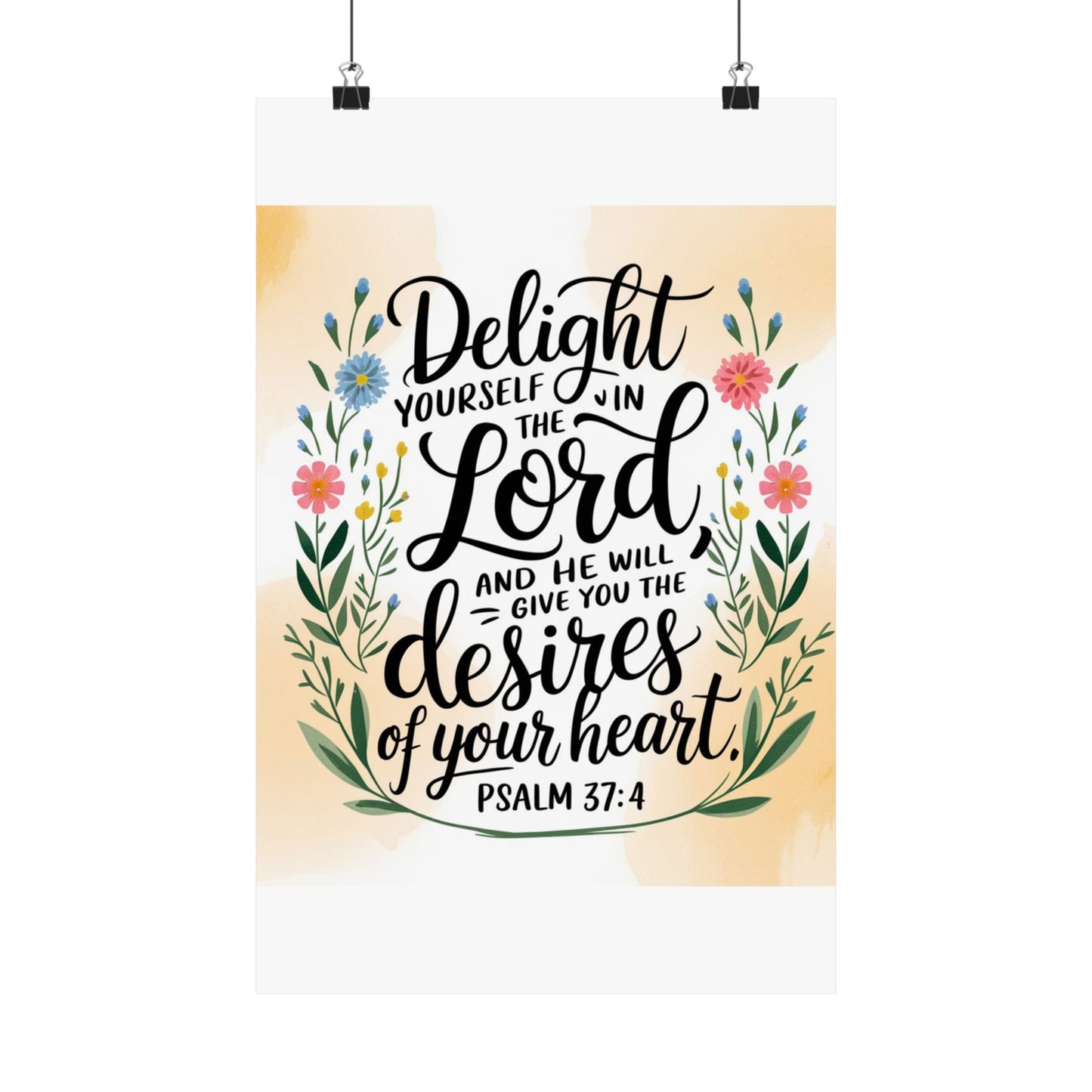 Inspiring Matte Vertical Poster - "Delight Yourself in the Lord" - Floral Design