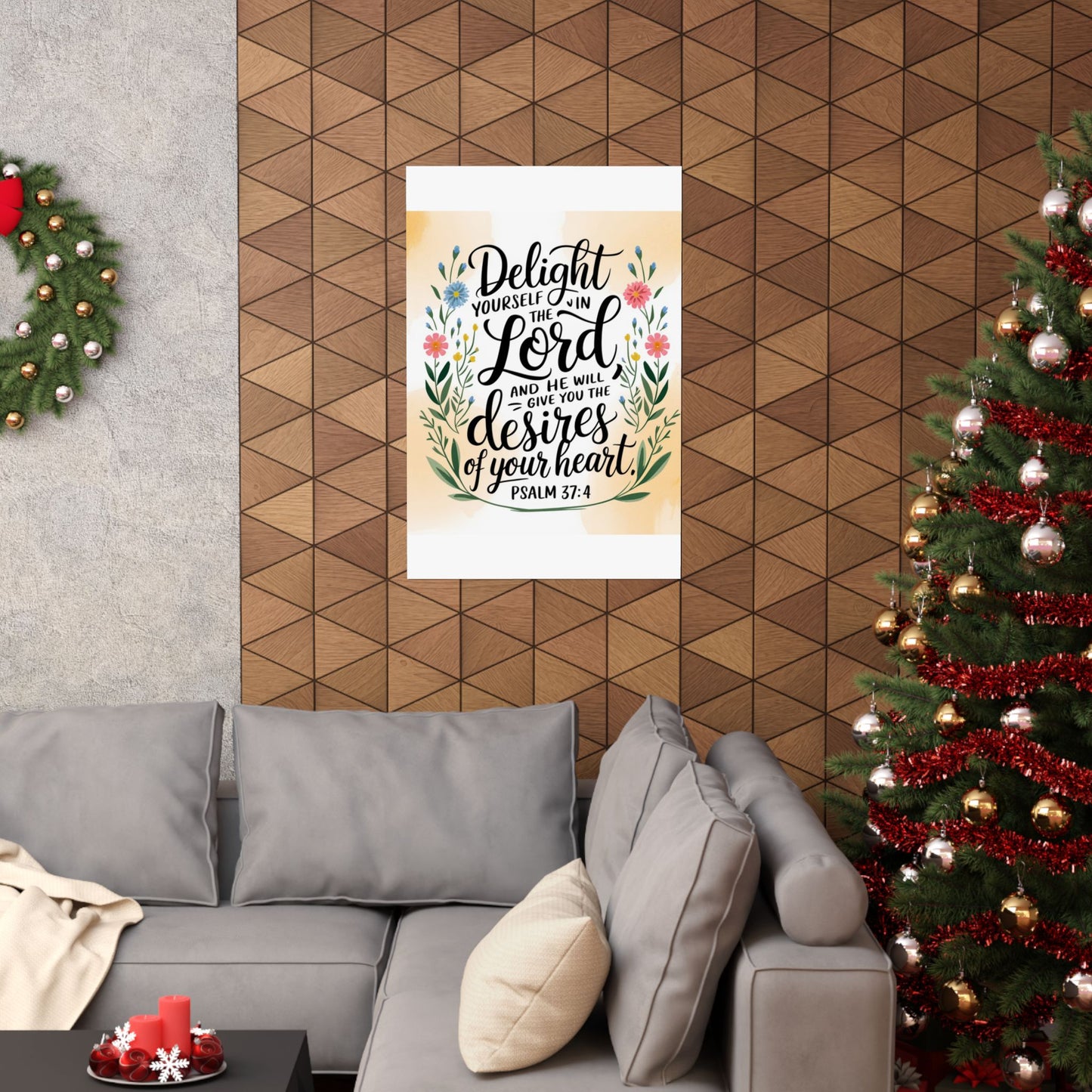Inspiring Matte Vertical Poster - "Delight Yourself in the Lord" - Floral Design