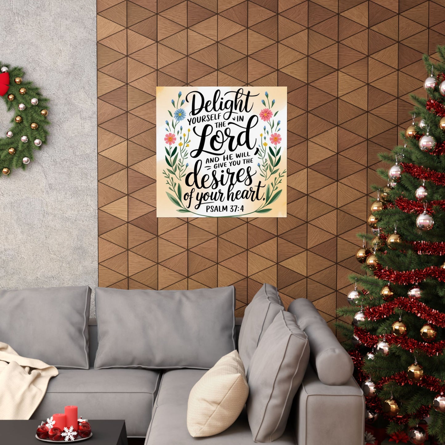 Inspiring Matte Vertical Poster - "Delight Yourself in the Lord" - Floral Design