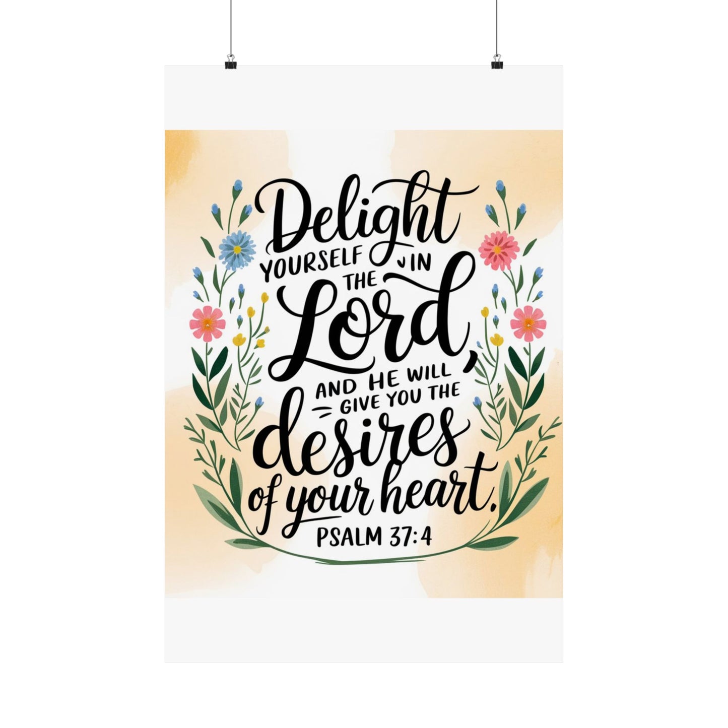 Inspiring Matte Vertical Poster - "Delight Yourself in the Lord" - Floral Design