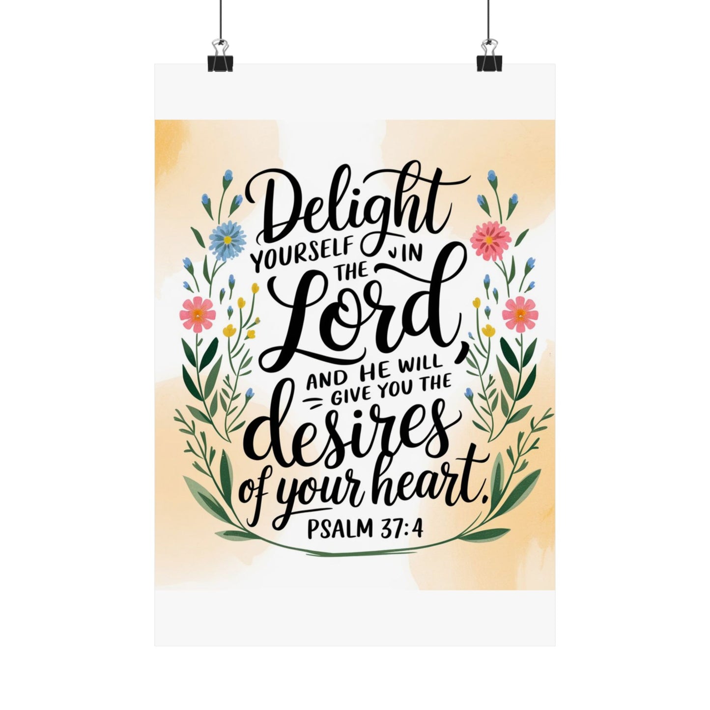 Inspiring Matte Vertical Poster - "Delight Yourself in the Lord" - Floral Design