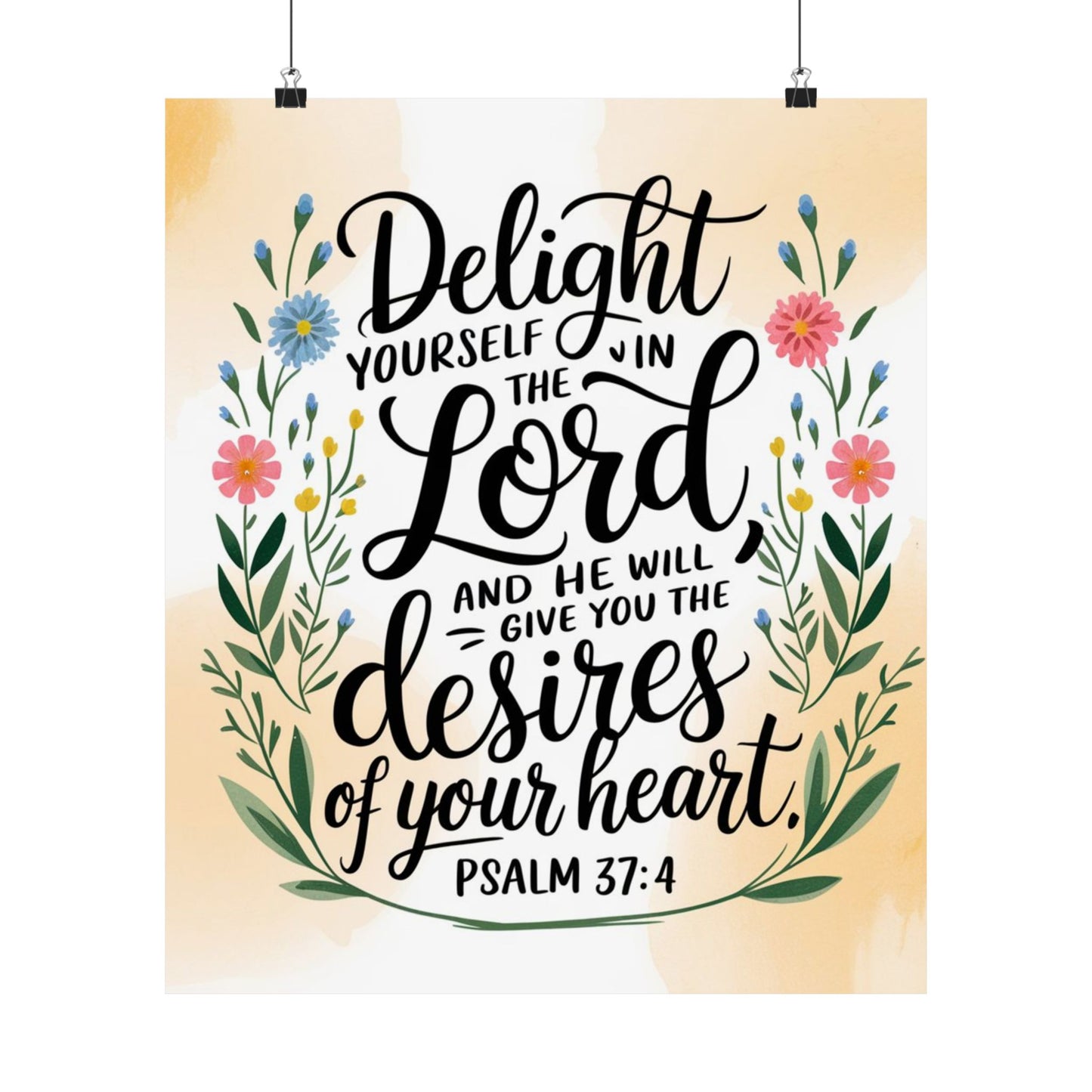 Inspiring Matte Vertical Poster - "Delight Yourself in the Lord" - Floral Design
