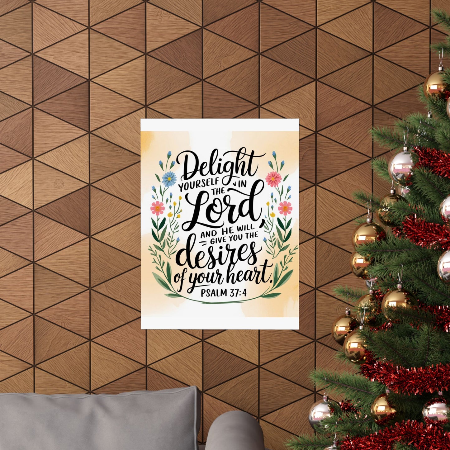 Inspiring Matte Vertical Poster - "Delight Yourself in the Lord" - Floral Design