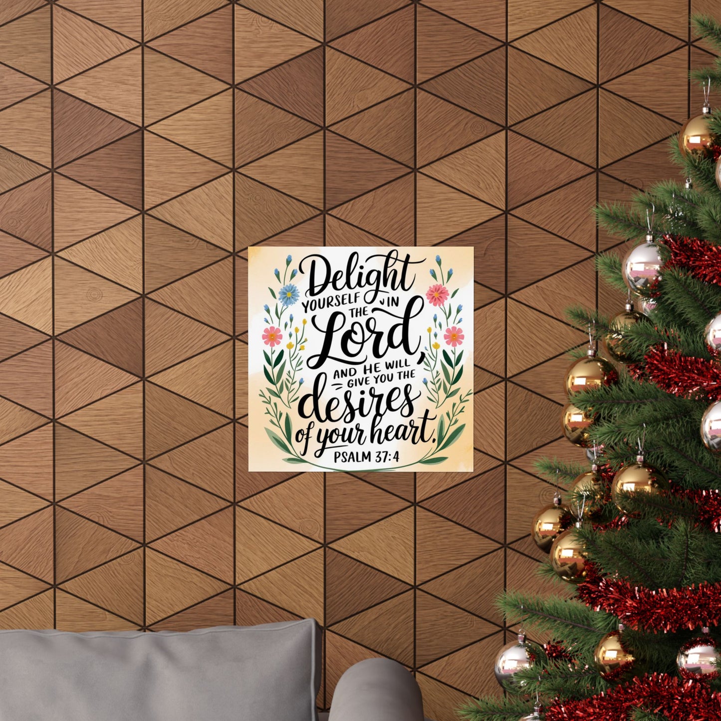 Inspiring Matte Vertical Poster - "Delight Yourself in the Lord" - Floral Design