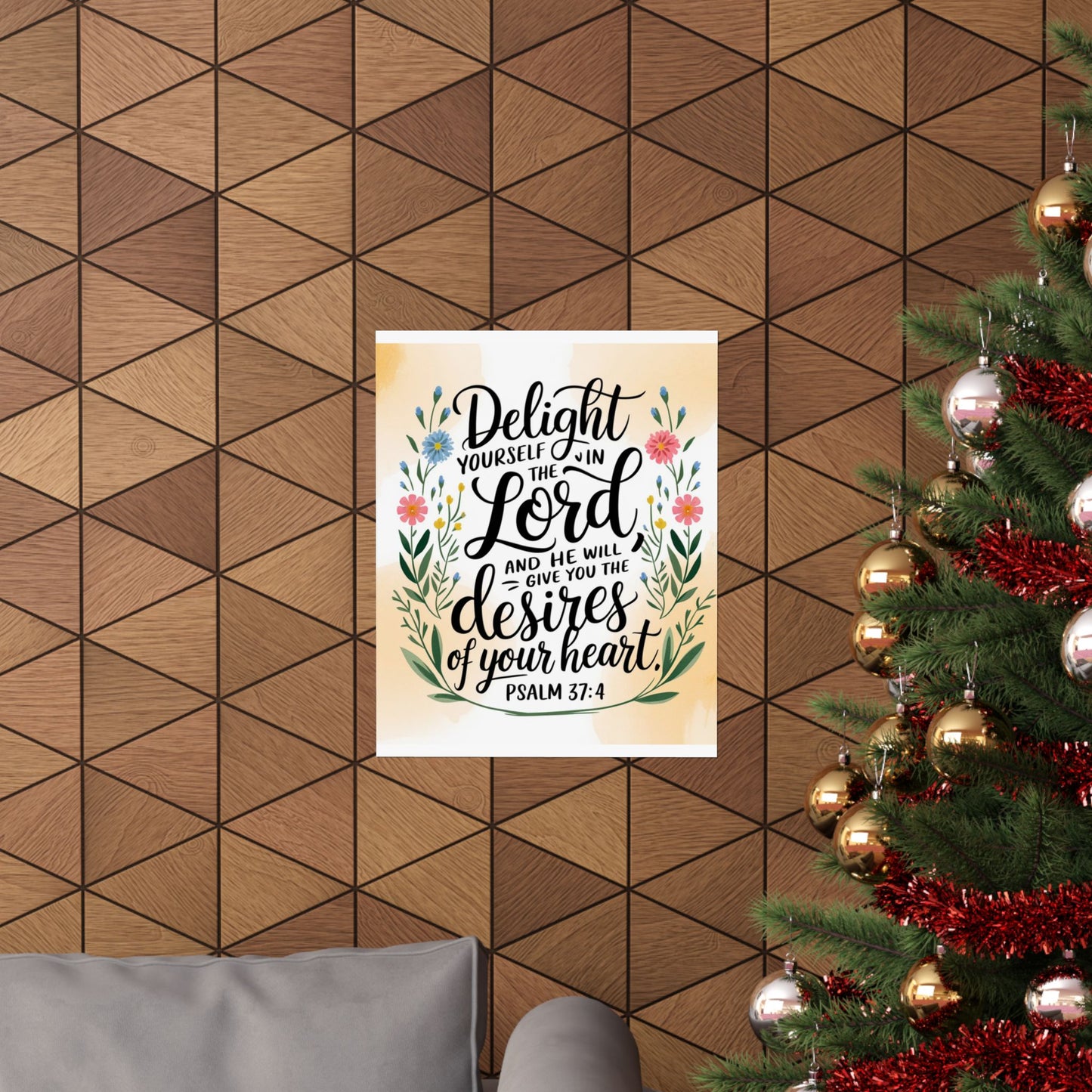 Inspiring Matte Vertical Poster - "Delight Yourself in the Lord" - Floral Design