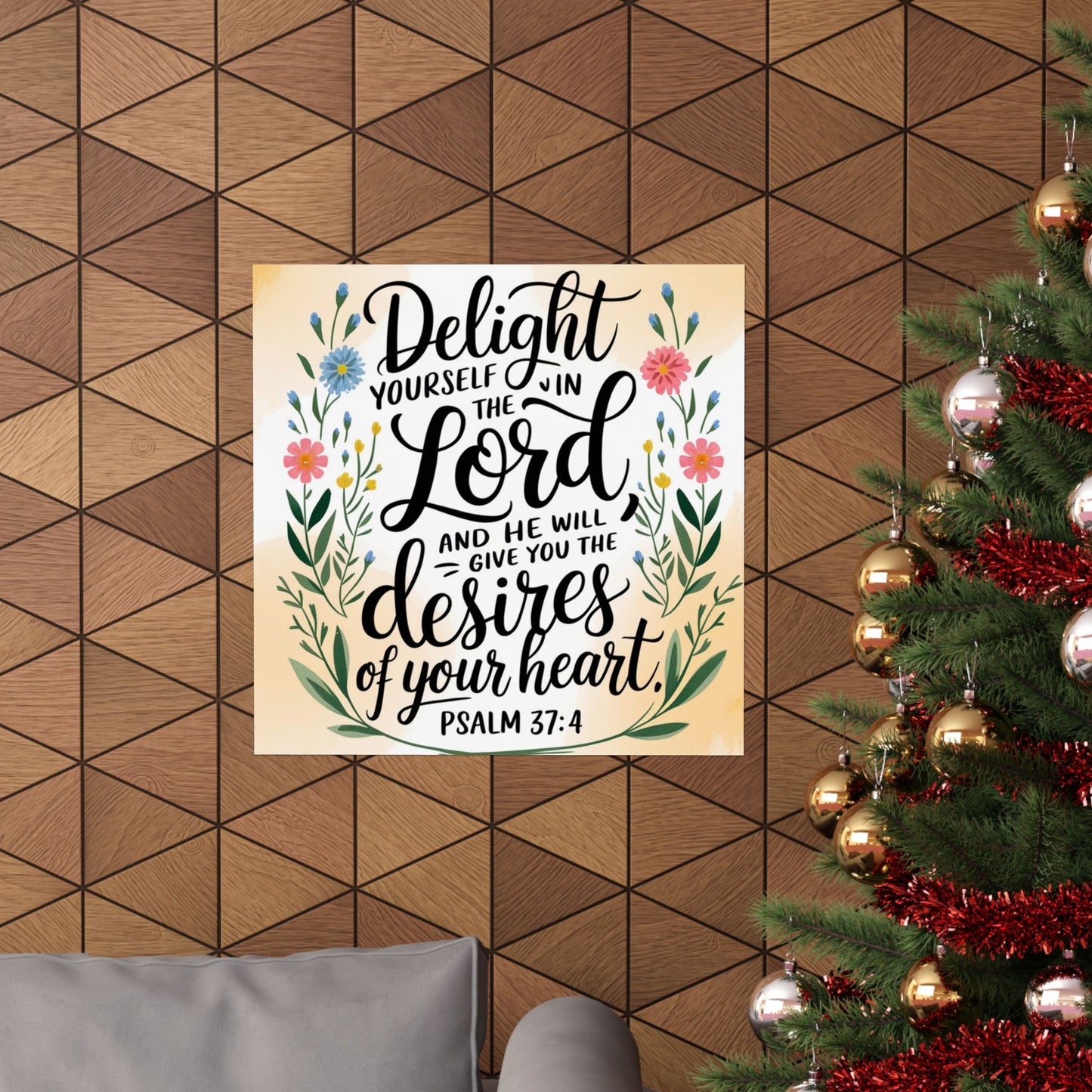 Inspiring Matte Vertical Poster - "Delight Yourself in the Lord" - Floral Design