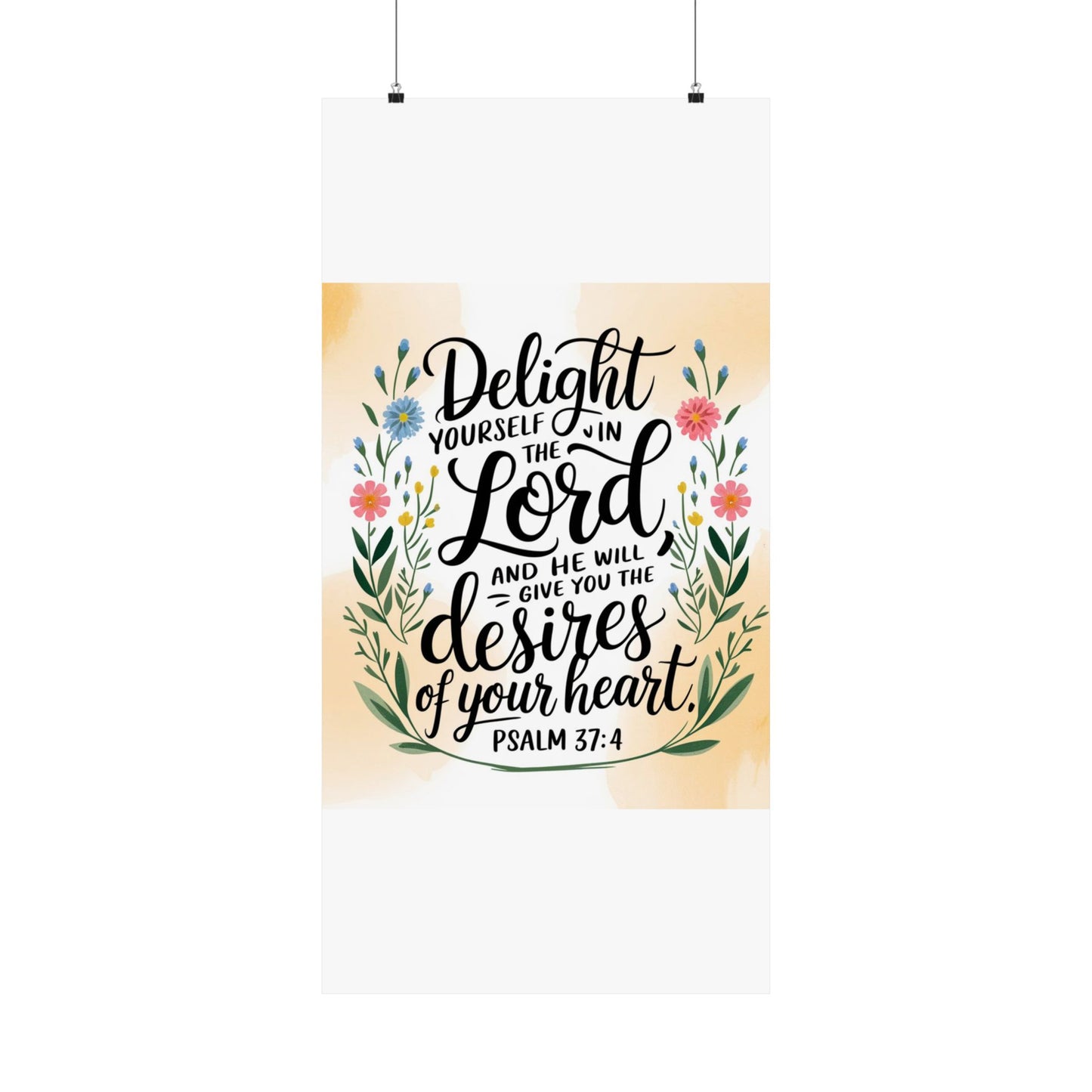 Inspiring Matte Vertical Poster - "Delight Yourself in the Lord" - Floral Design