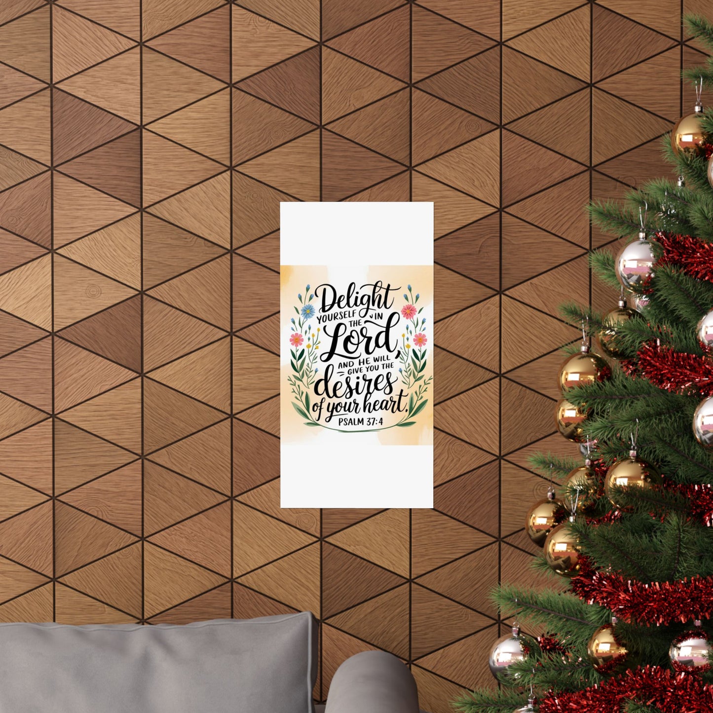 Inspiring Matte Vertical Poster - "Delight Yourself in the Lord" - Floral Design