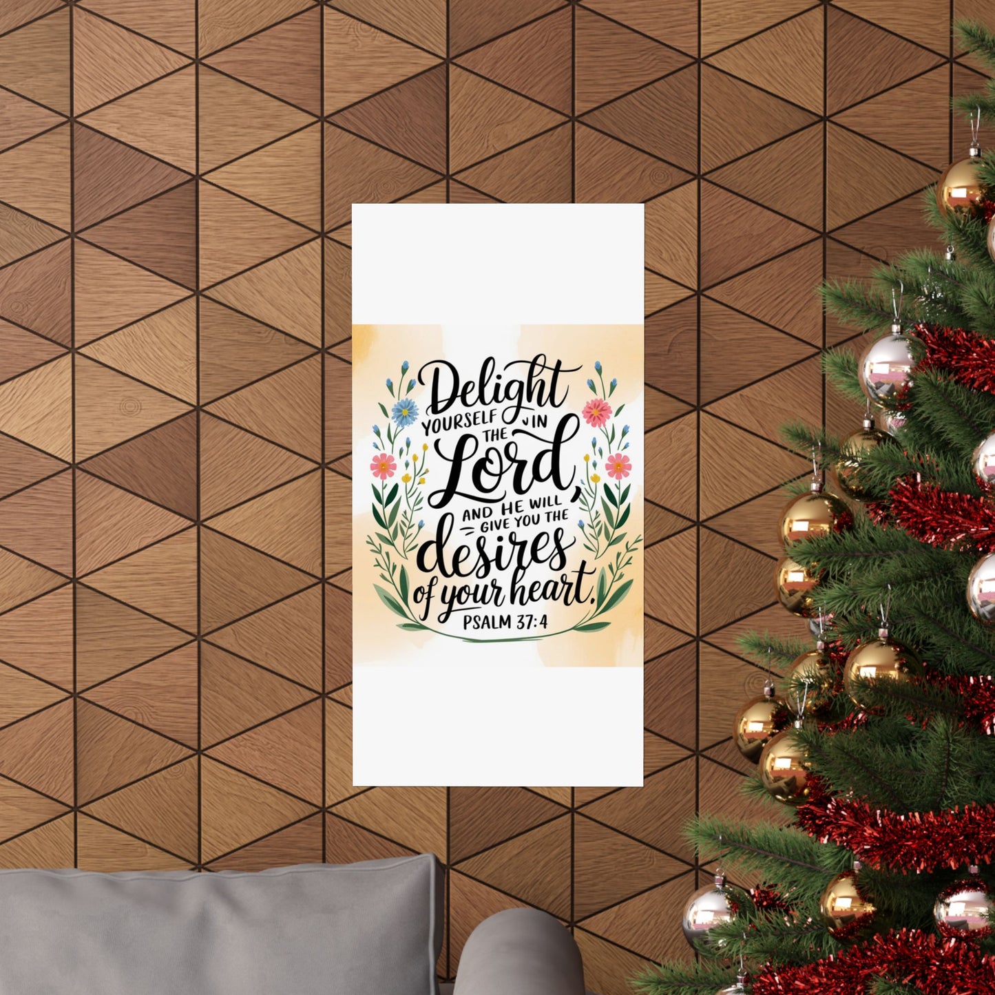 Inspiring Matte Vertical Poster - "Delight Yourself in the Lord" - Floral Design