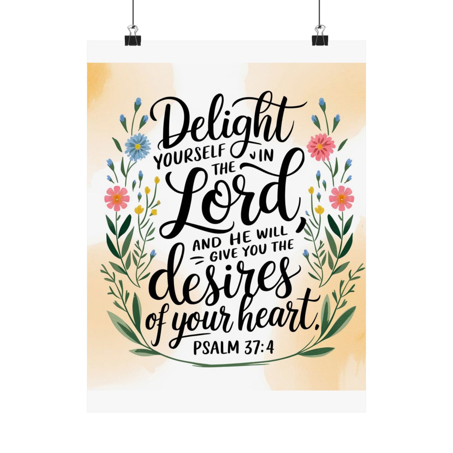 Inspiring Matte Vertical Poster - "Delight Yourself in the Lord" - Floral Design