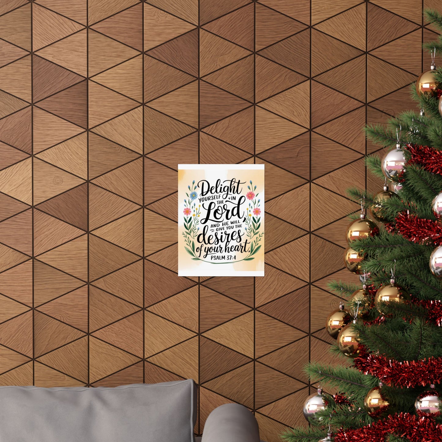 Inspiring Matte Vertical Poster - "Delight Yourself in the Lord" - Floral Design