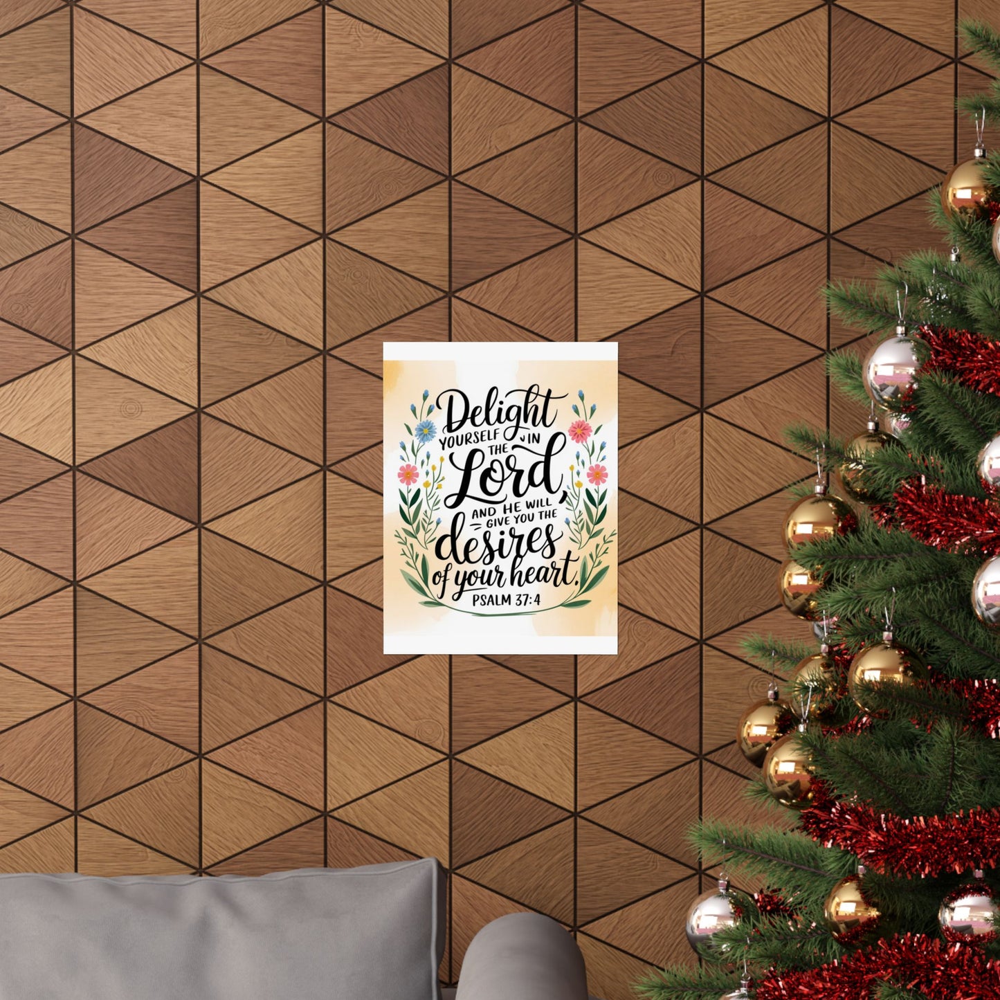 Inspiring Matte Vertical Poster - "Delight Yourself in the Lord" - Floral Design