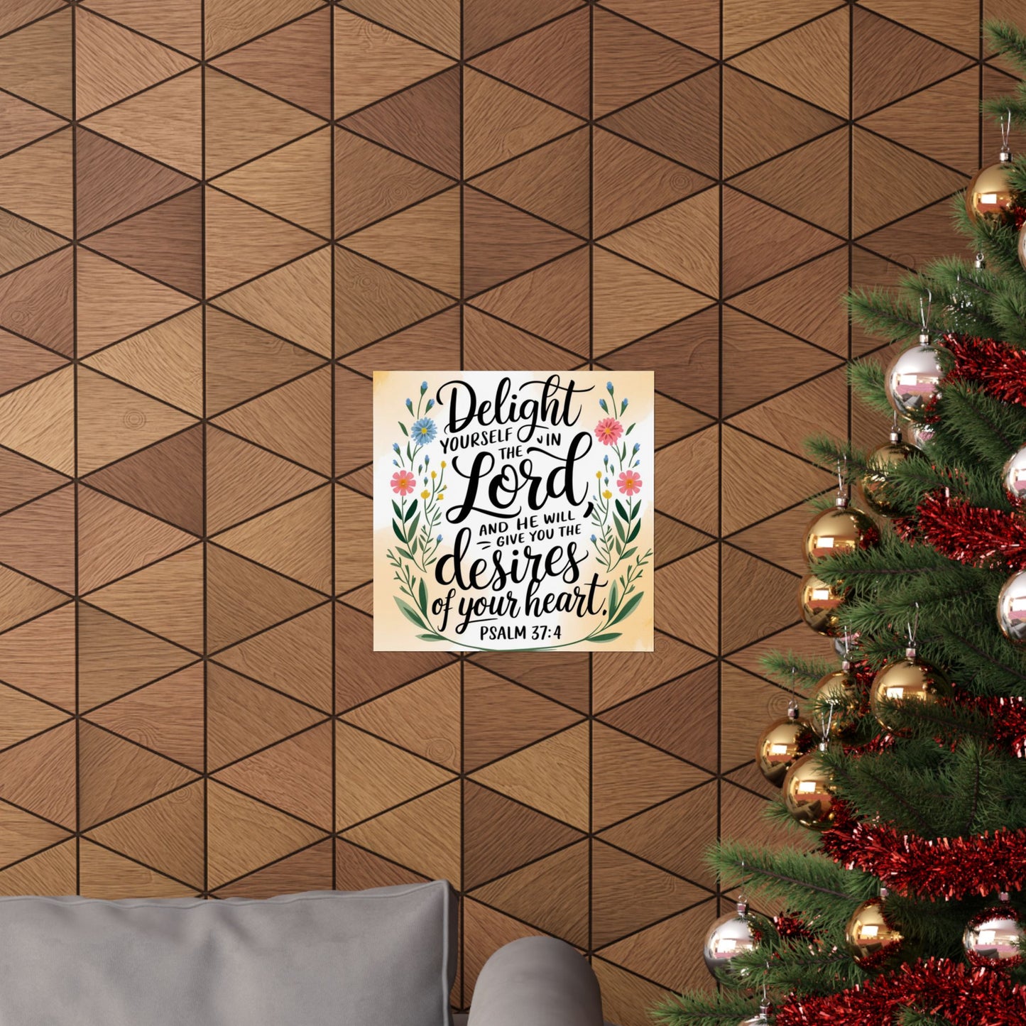 Inspiring Matte Vertical Poster - "Delight Yourself in the Lord" - Floral Design