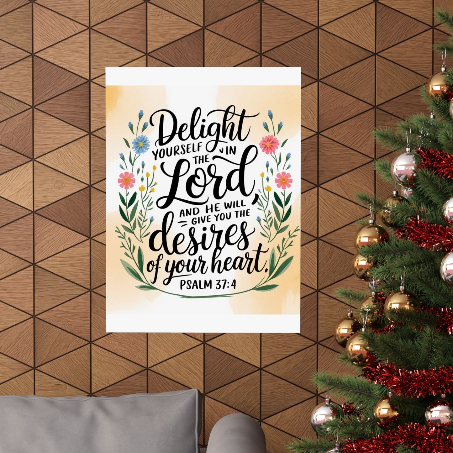 Inspiring Matte Vertical Poster - "Delight Yourself in the Lord" - Floral Design