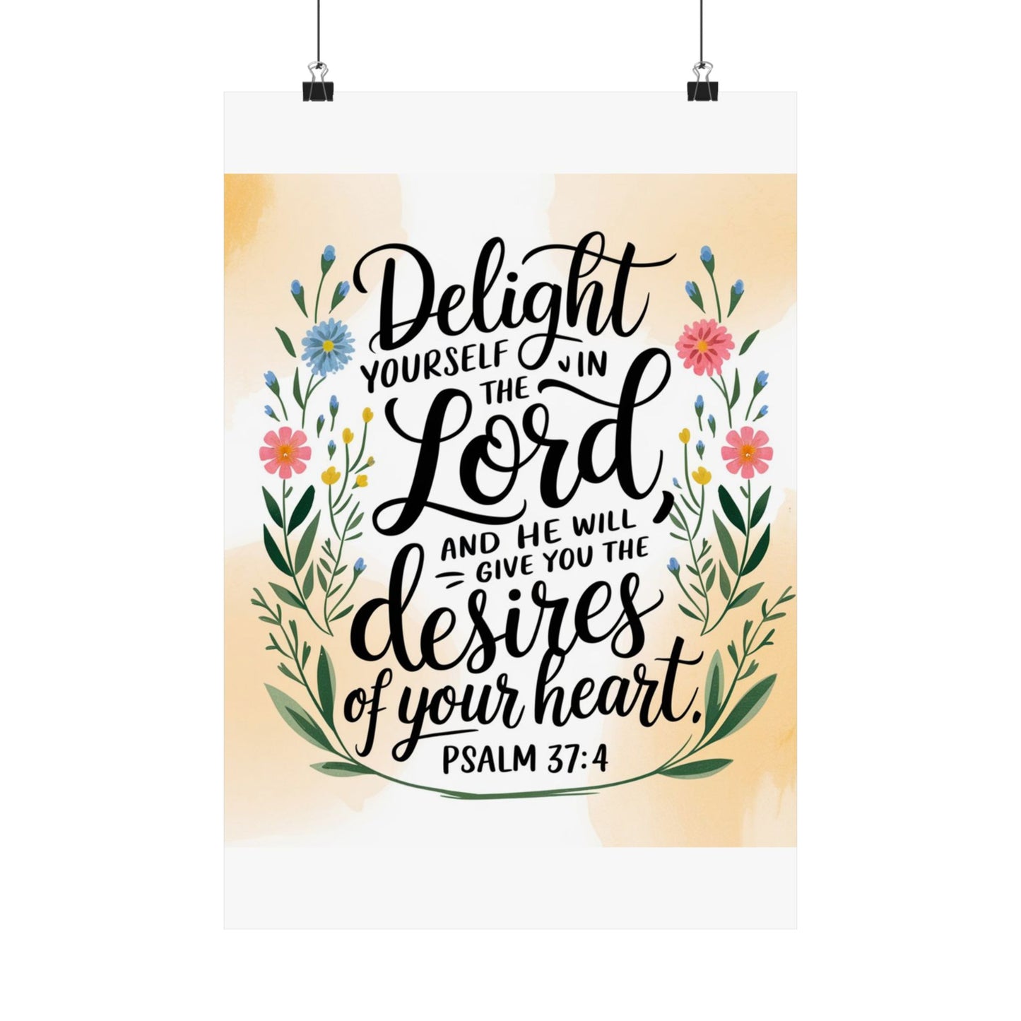 Inspiring Matte Vertical Poster - "Delight Yourself in the Lord" - Floral Design