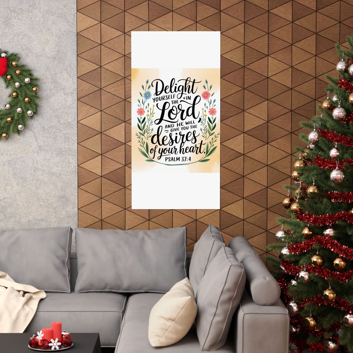 Inspiring Matte Vertical Poster - "Delight Yourself in the Lord" - Floral Design