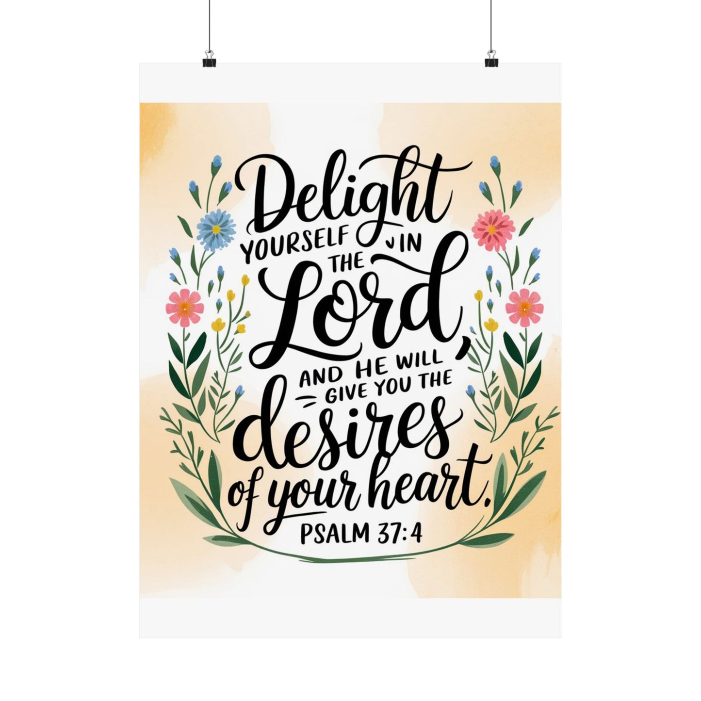 Inspiring Matte Vertical Poster - "Delight Yourself in the Lord" - Floral Design