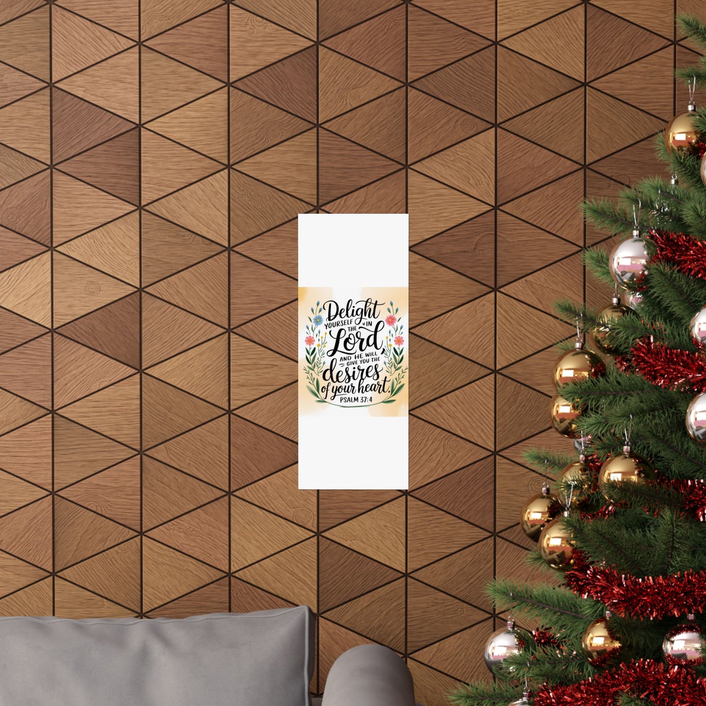 Inspiring Matte Vertical Poster - "Delight Yourself in the Lord" - Floral Design