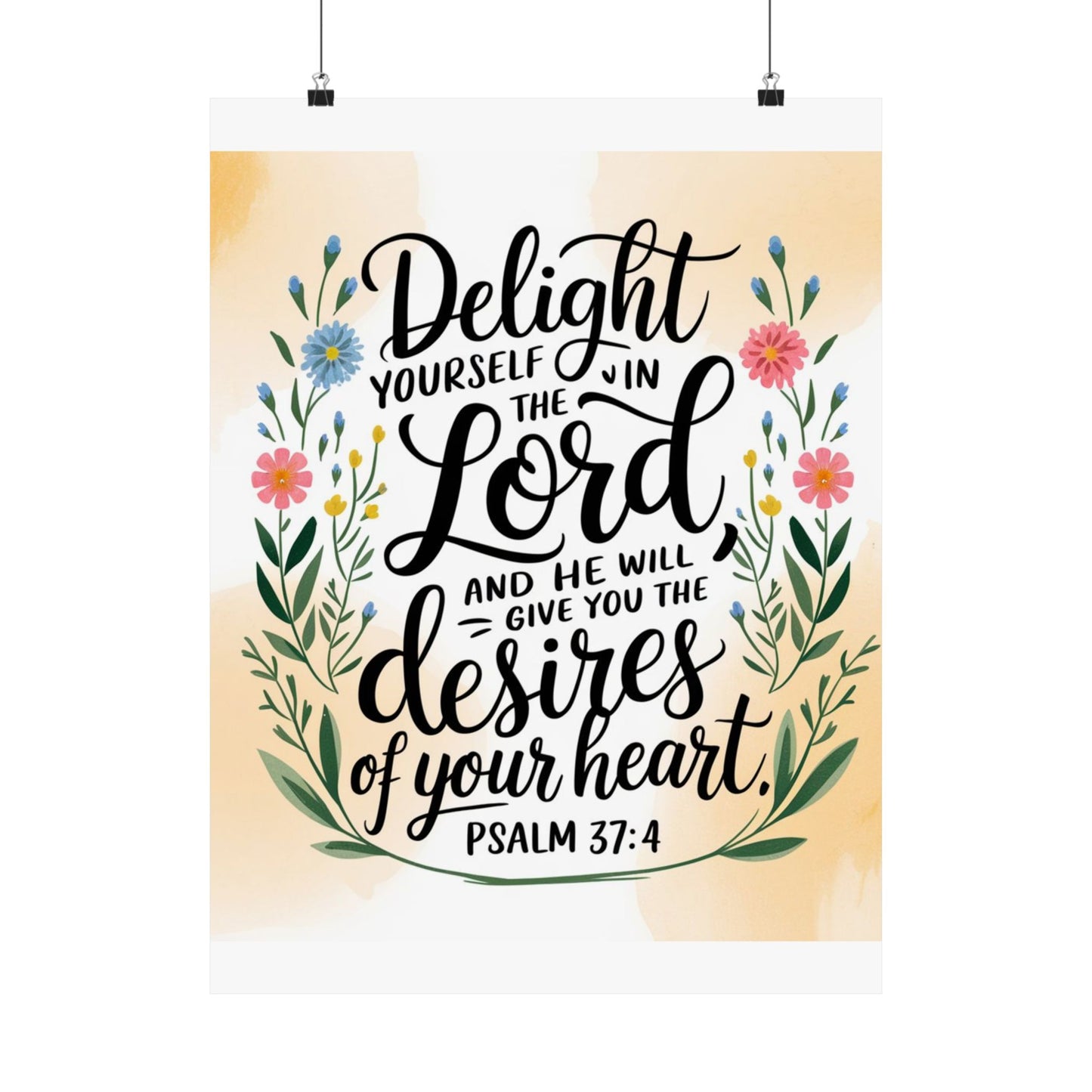 Inspiring Matte Vertical Poster - "Delight Yourself in the Lord" - Floral Design