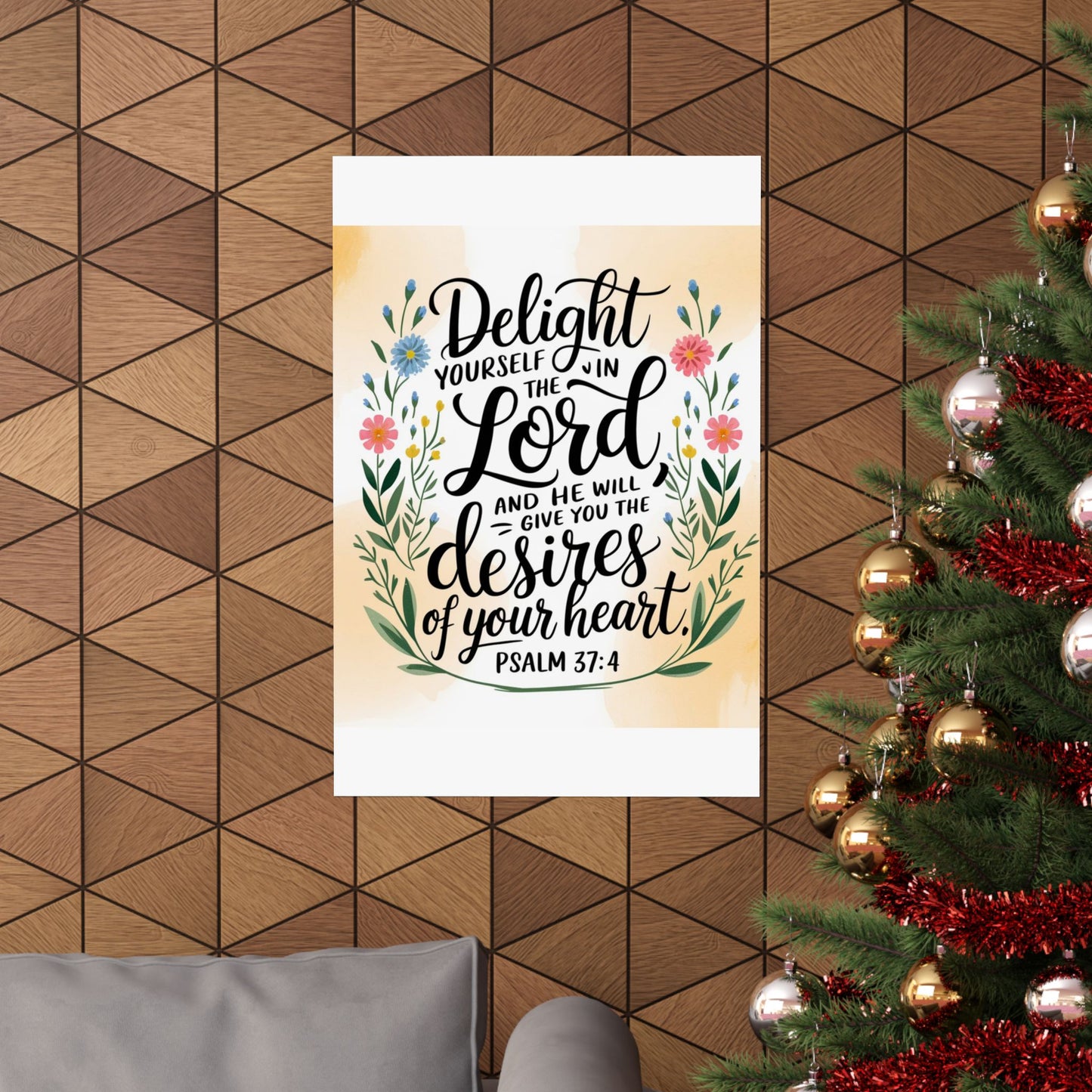 Inspiring Matte Vertical Poster - "Delight Yourself in the Lord" - Floral Design
