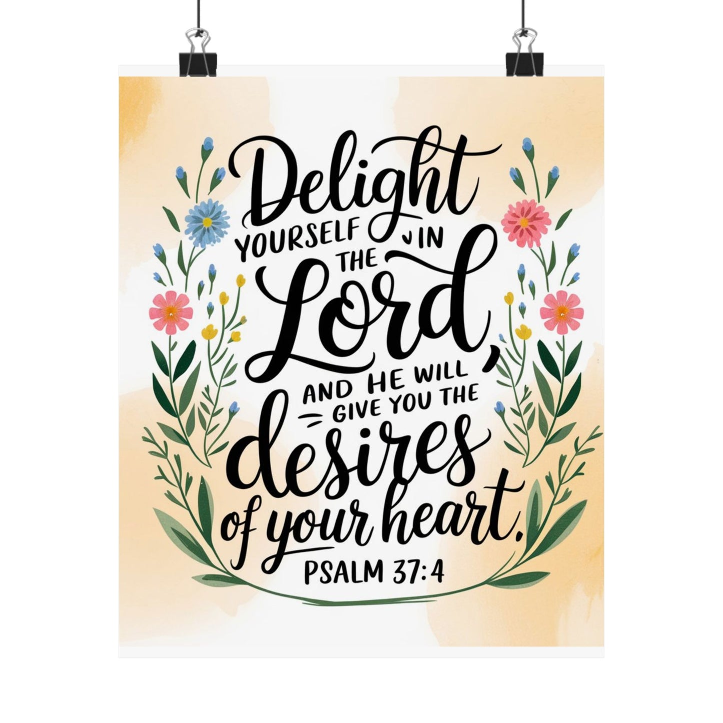 Inspiring Matte Vertical Poster - "Delight Yourself in the Lord" - Floral Design