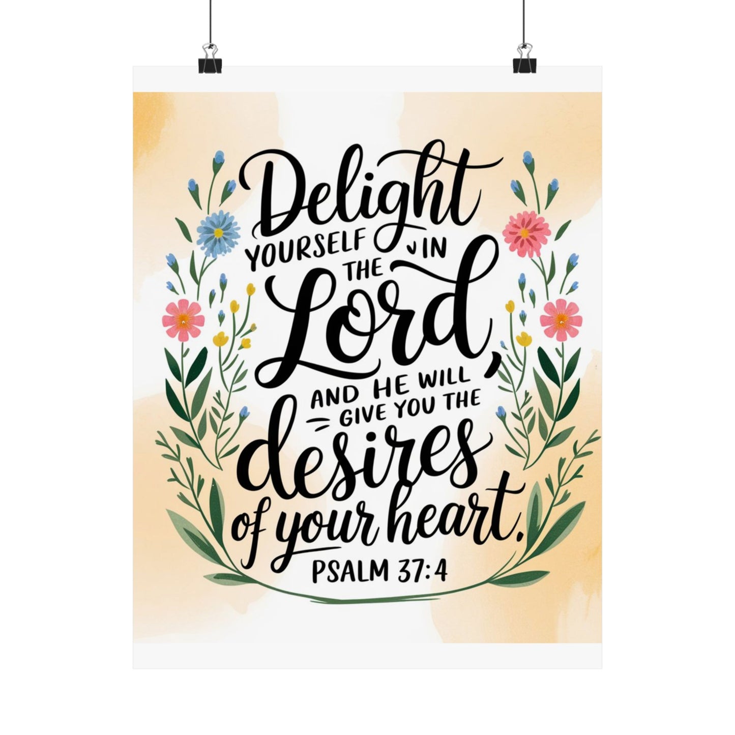 Inspiring Matte Vertical Poster - "Delight Yourself in the Lord" - Floral Design