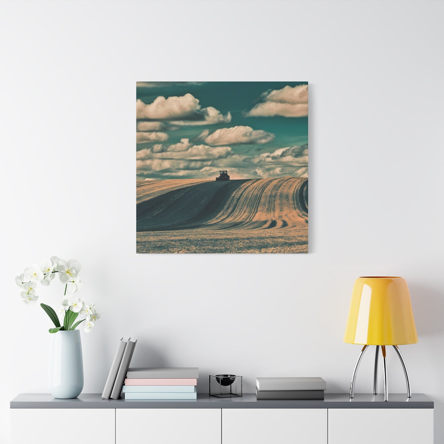 Tractor Landscape Wall Art Canvas - Rustic Farm Decor