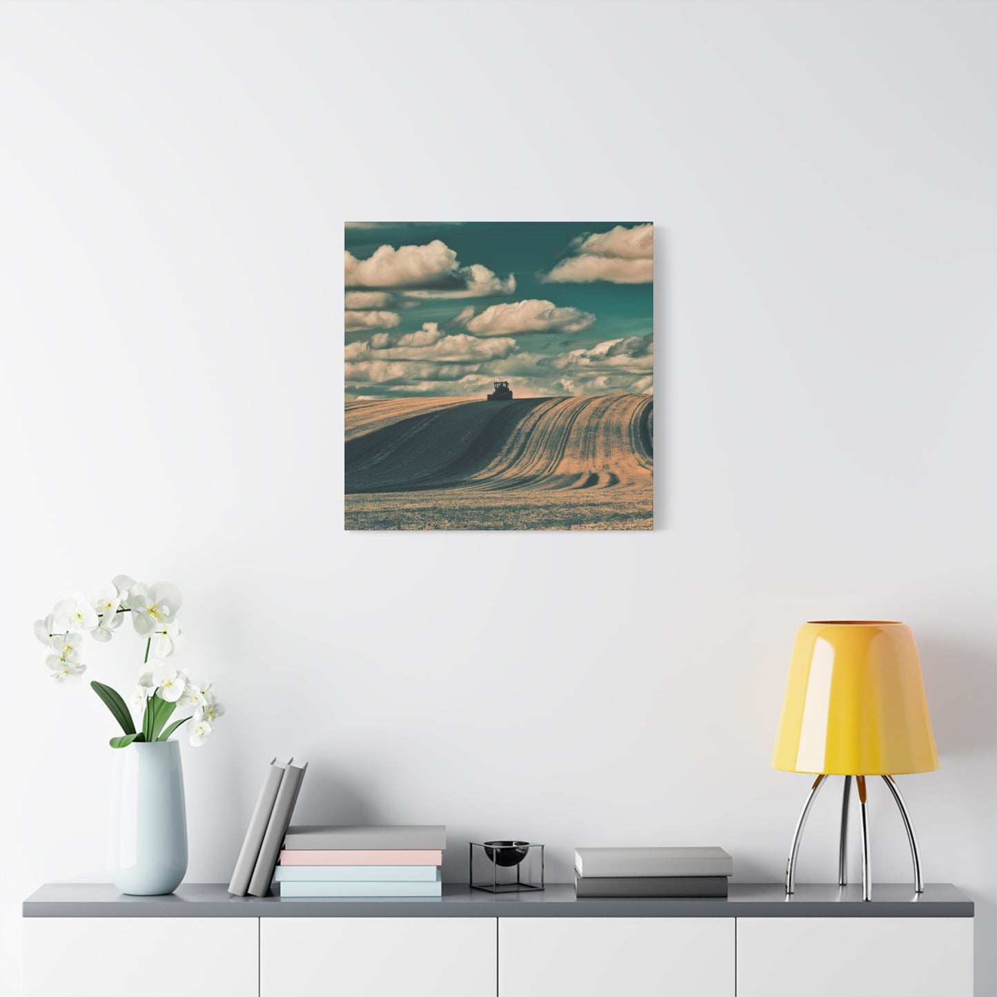 Tractor Landscape Wall Art Canvas - Rustic Farm Decor