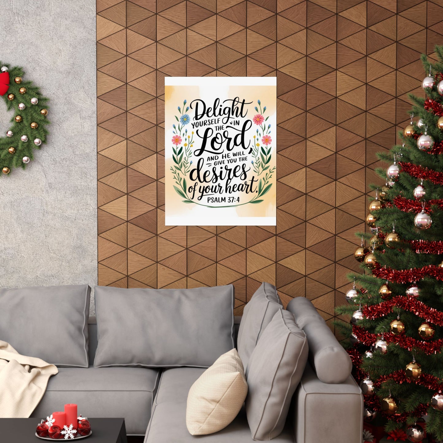 Inspiring Matte Vertical Poster - "Delight Yourself in the Lord" - Floral Design