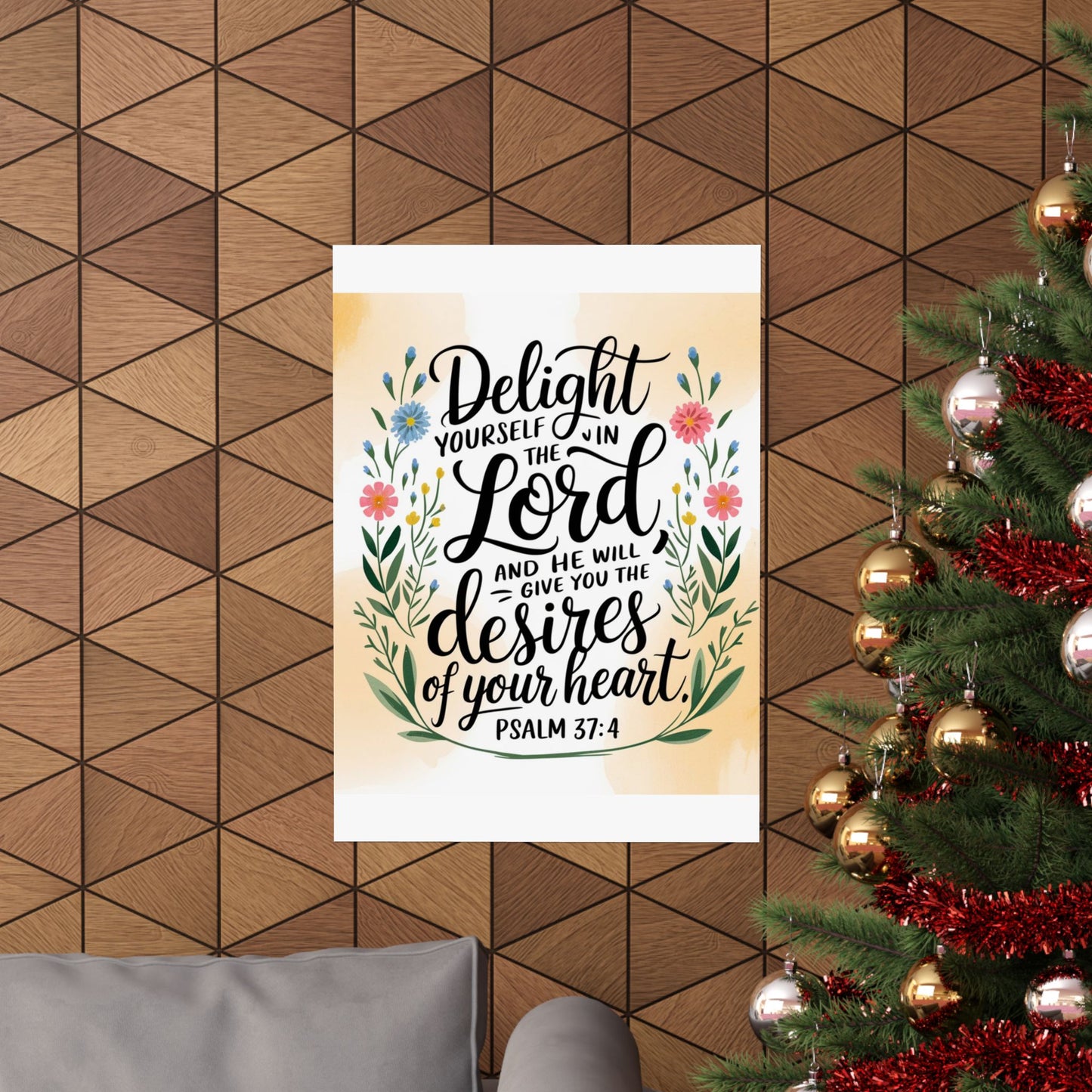 Inspiring Matte Vertical Poster - "Delight Yourself in the Lord" - Floral Design