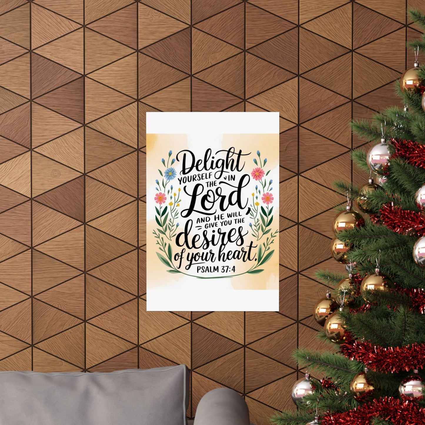 Inspiring Matte Vertical Poster - "Delight Yourself in the Lord" - Floral Design