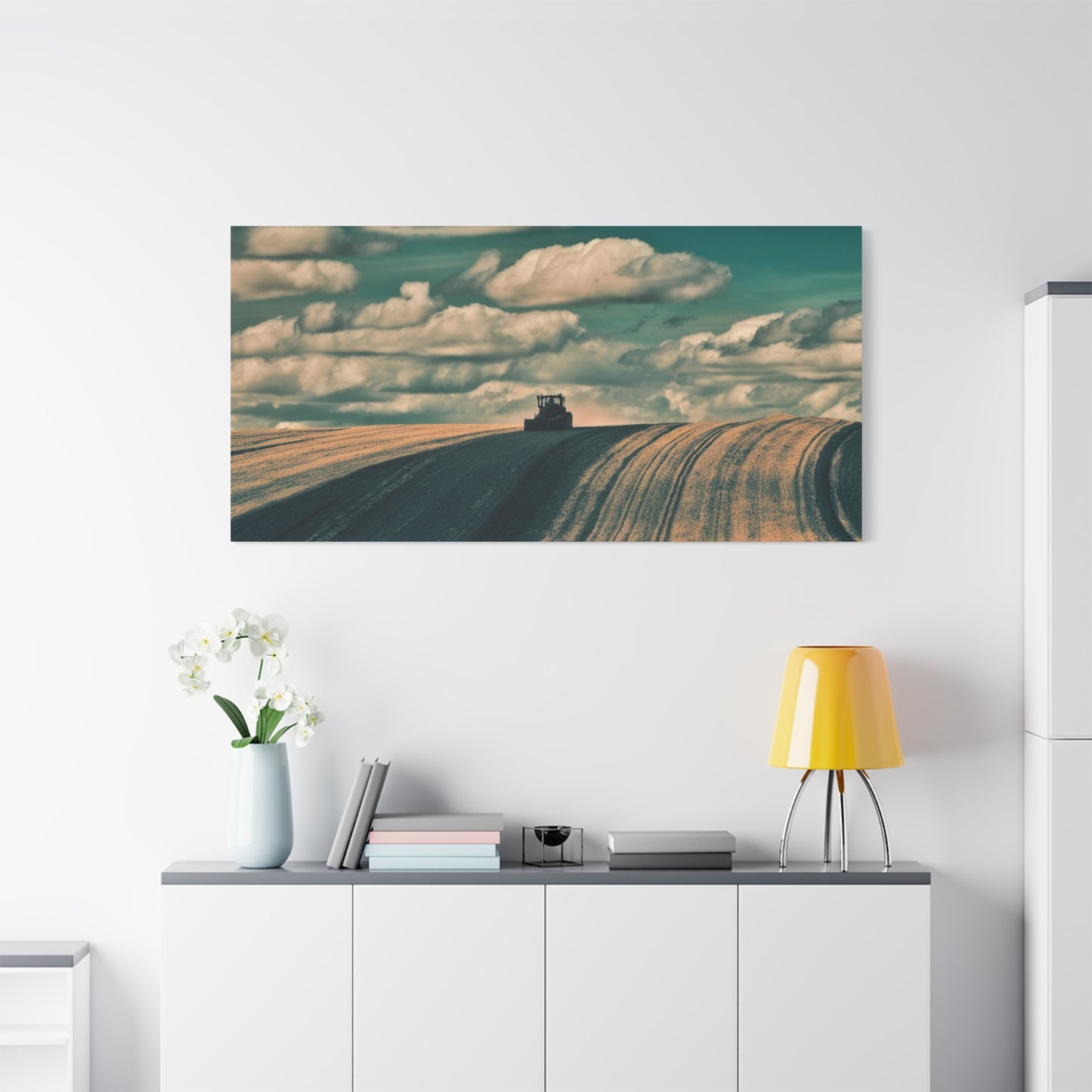 Tractor Landscape Wall Art Canvas - Rustic Farm Decor