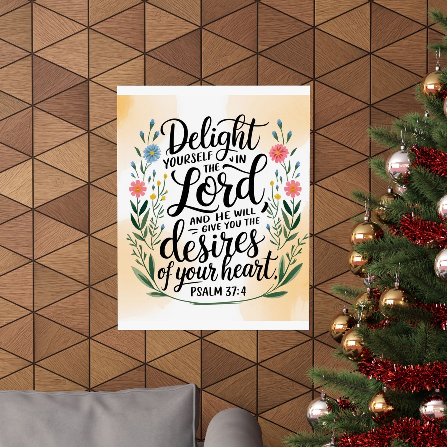 Inspiring Matte Vertical Poster - "Delight Yourself in the Lord" - Floral Design