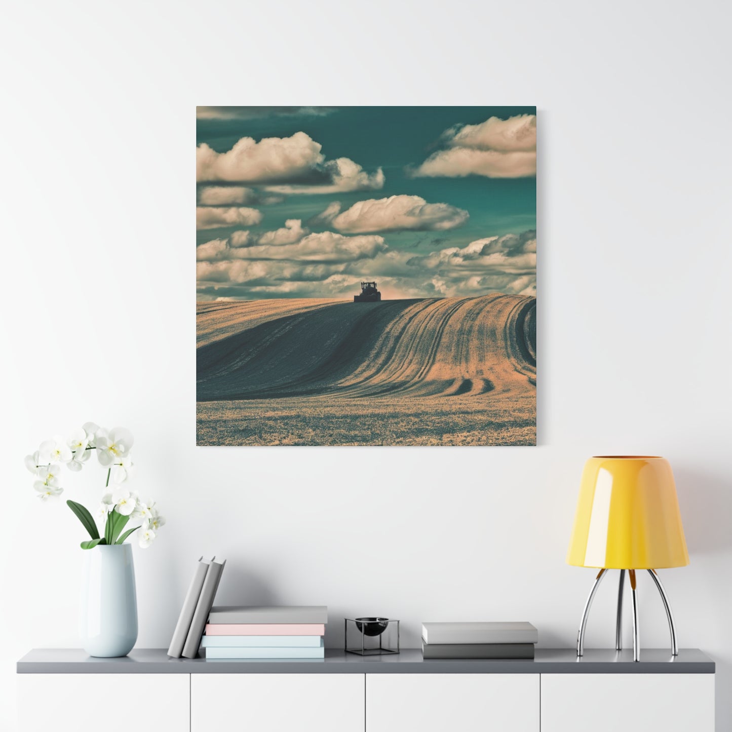 Tractor Landscape Wall Art Canvas - Rustic Farm Decor