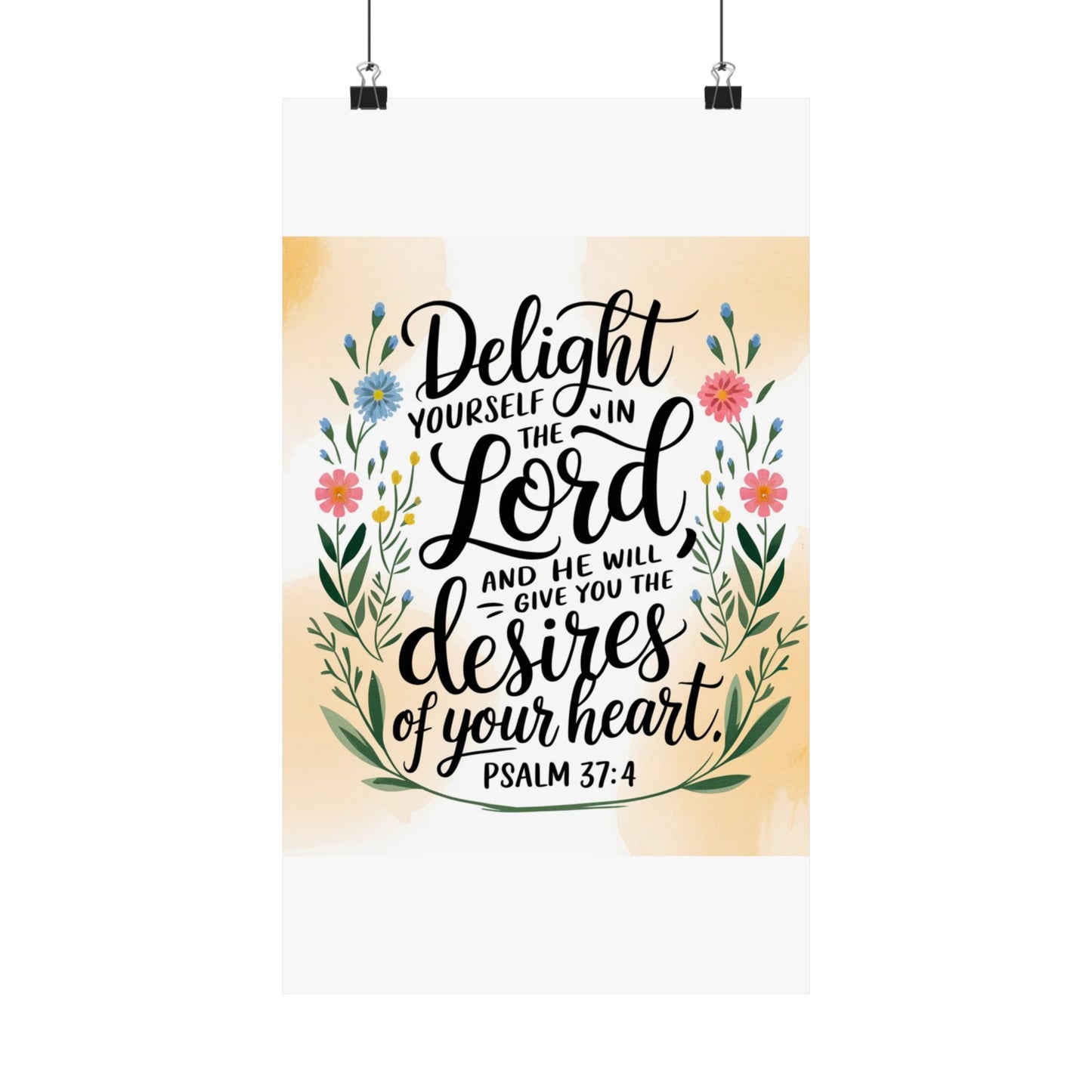 Inspiring Matte Vertical Poster - "Delight Yourself in the Lord" - Floral Design