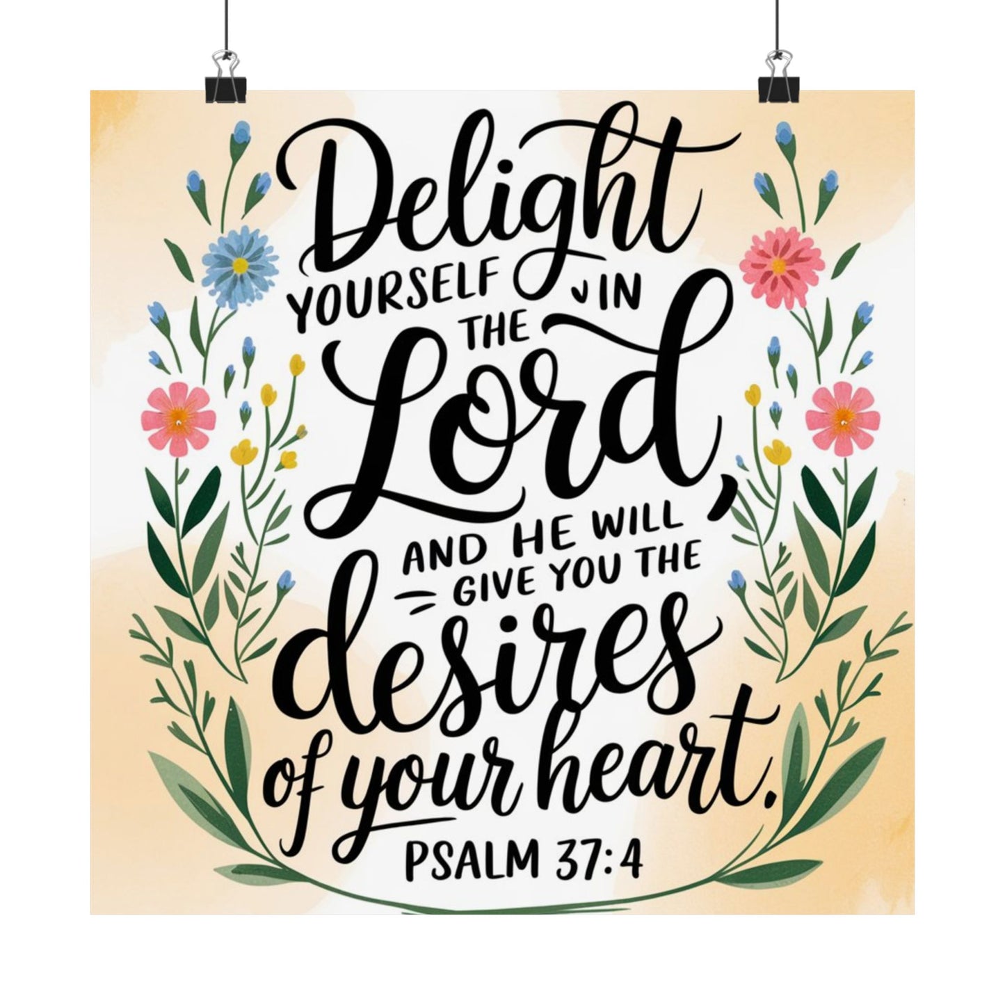 Inspiring Matte Vertical Poster - "Delight Yourself in the Lord" - Floral Design