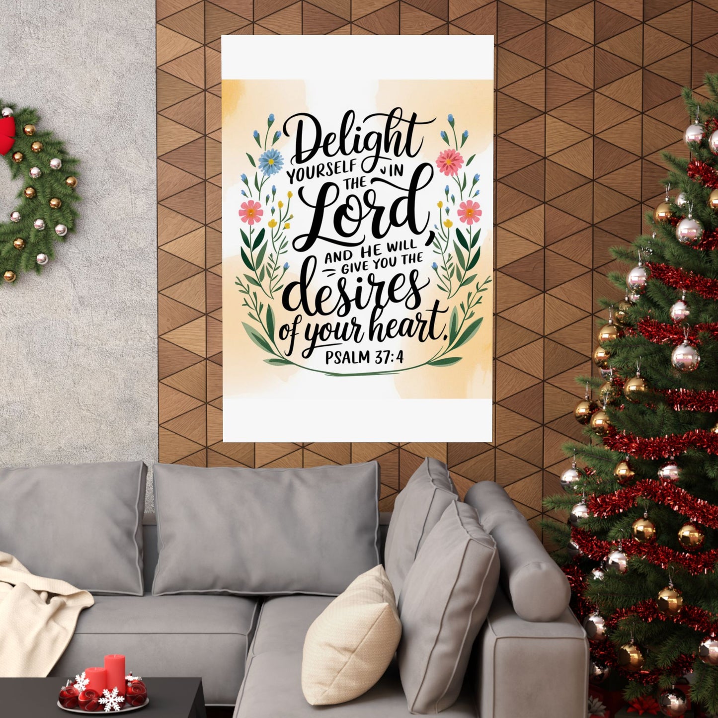 Inspiring Matte Vertical Poster - "Delight Yourself in the Lord" - Floral Design
