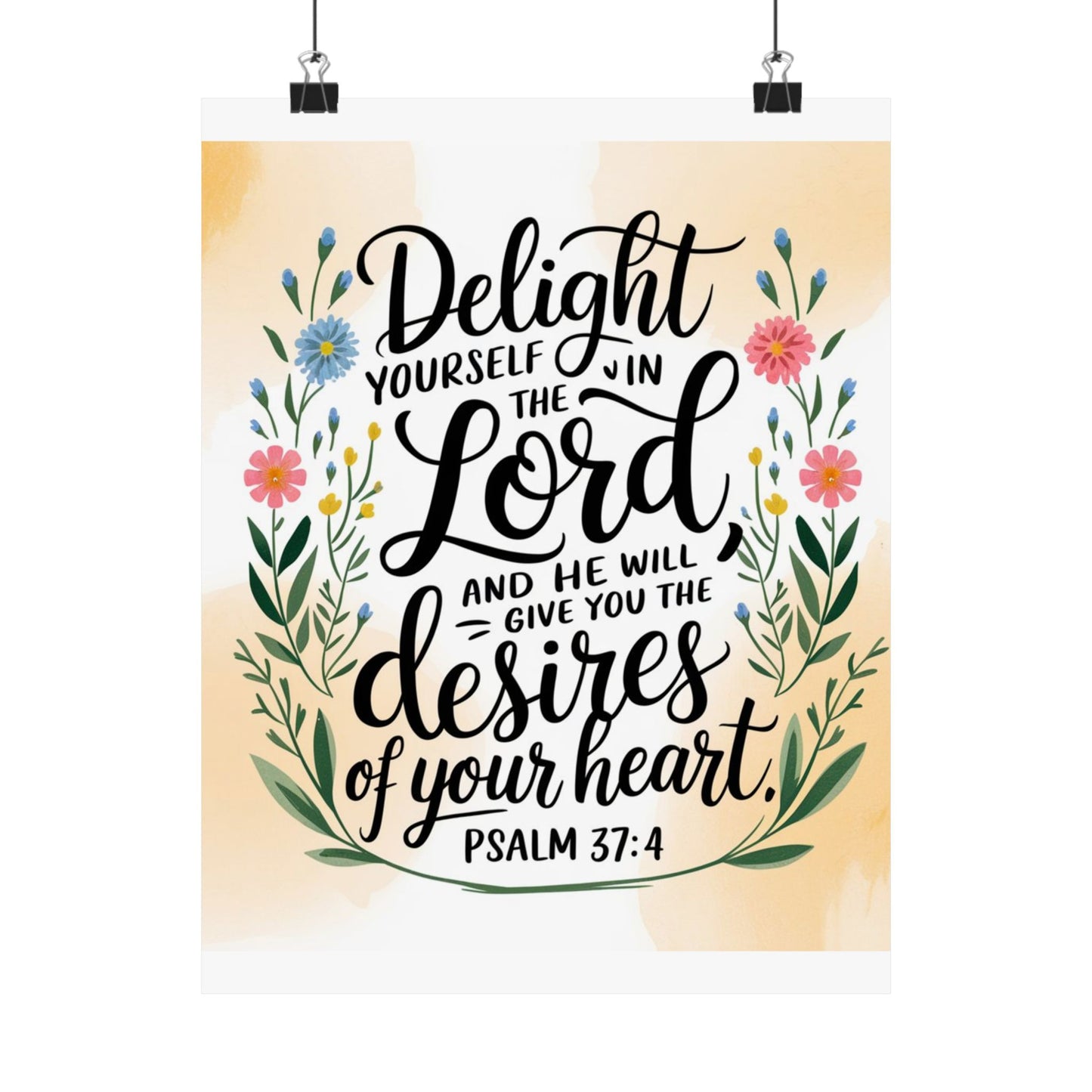 Inspiring Matte Vertical Poster - "Delight Yourself in the Lord" - Floral Design