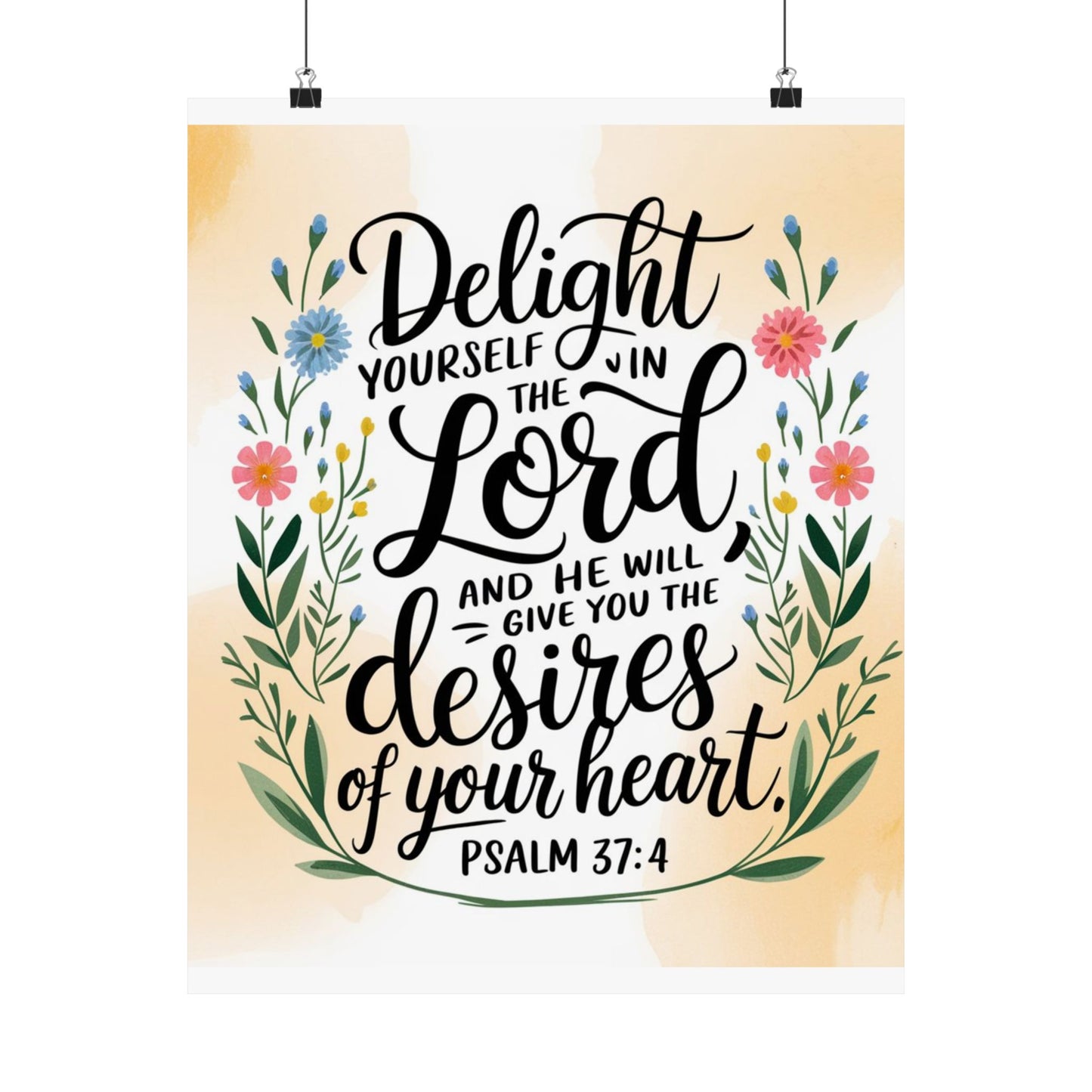 Inspiring Matte Vertical Poster - "Delight Yourself in the Lord" - Floral Design